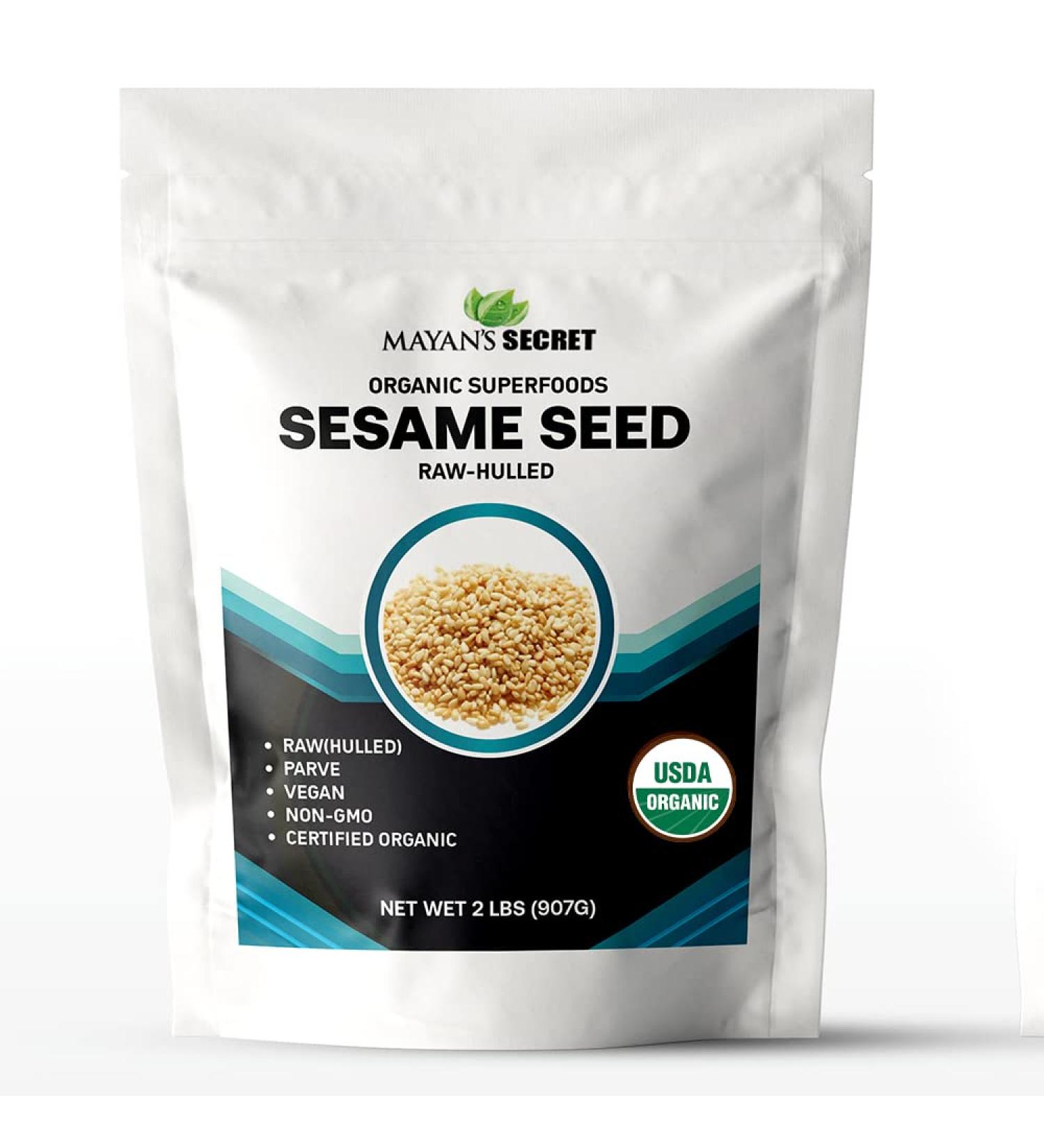 Certified Organic Mayan's Secret Hulled Sesame Seeds - 2 Lbs | Gluten Free, Raw, Keto Friendly - Buy Online on SooperMarket.com