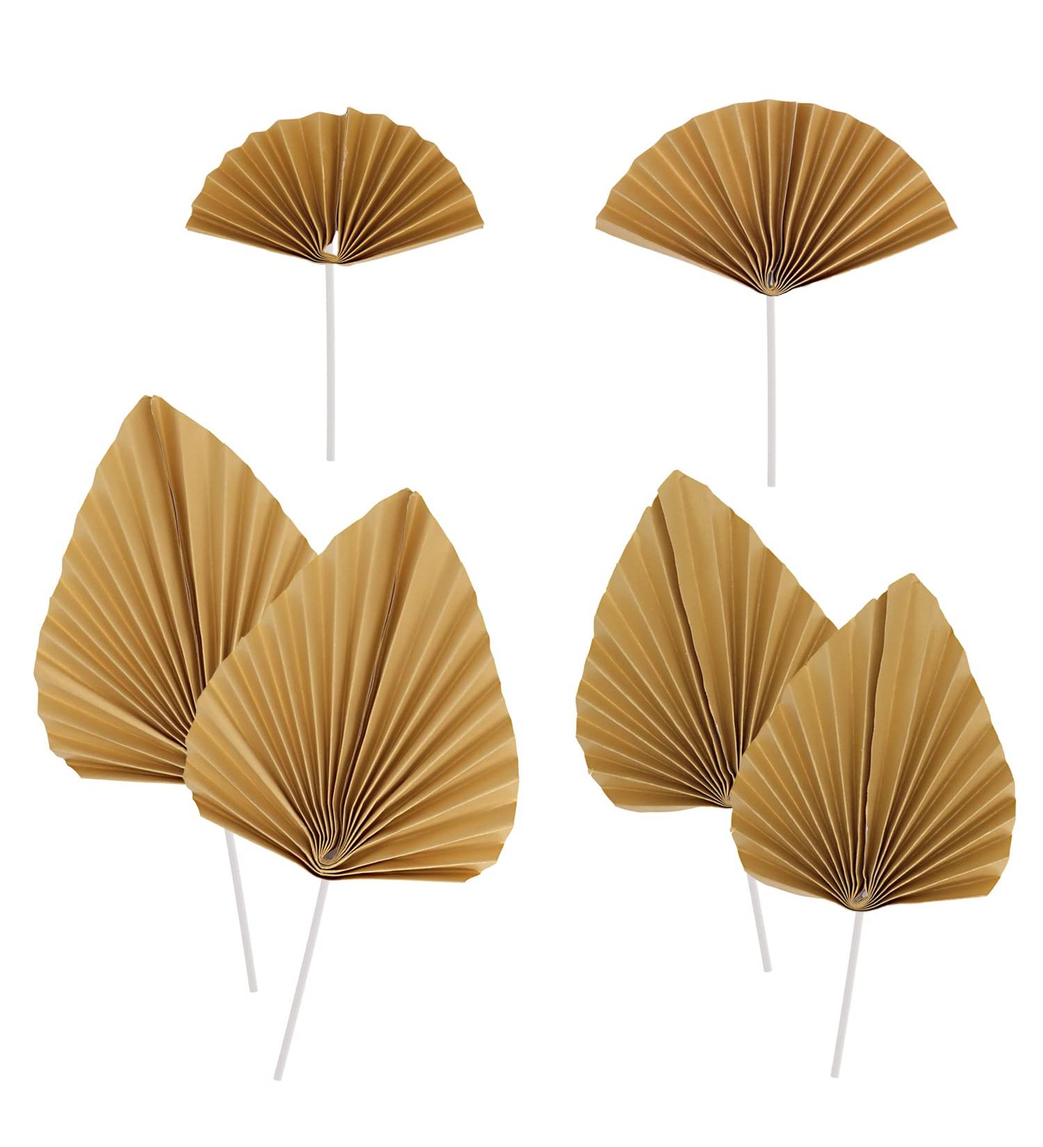 DBOO 6 Pcs Paper Palm Fan Cake Toppers Palm Leaf Fan Cake Topper Palm Spear Leaf Cupcake Toppers Cake Insert Decoration for Cake Decorating DIY Craft Project Home Wedding Party D cor Gold - Buy Online on SooperMarket.com