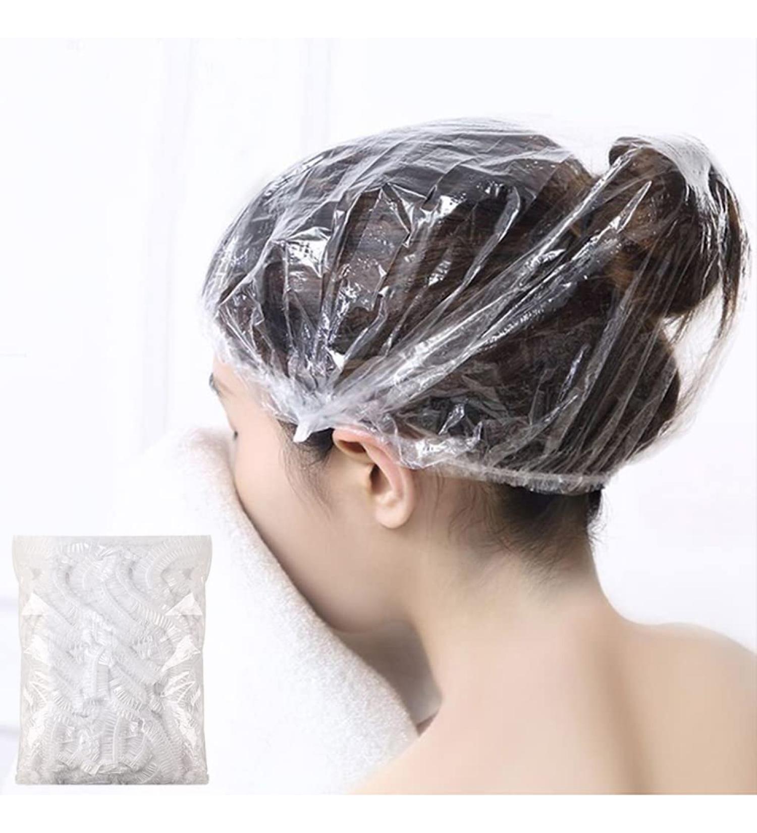 200 PCS Disposable Clear Shower Caps - Elastic Plastic Caps for Hair Treatment, Home, Hotel, Salon - Buy Online on SooperMarket.com