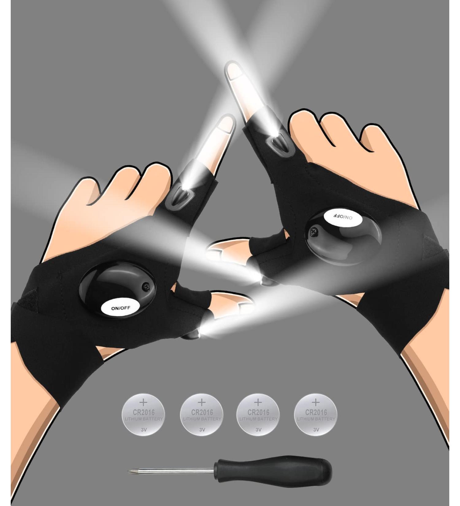 LED Waterproof Flashlight Gloves - Perfect Stocking Stuffer for Men | Ideal Christmas Gift for Dad, Husband, Boyfriend | Hands-Free Light for Car Repair, Fishing, Camping - Buy Online on SooperMarket.com