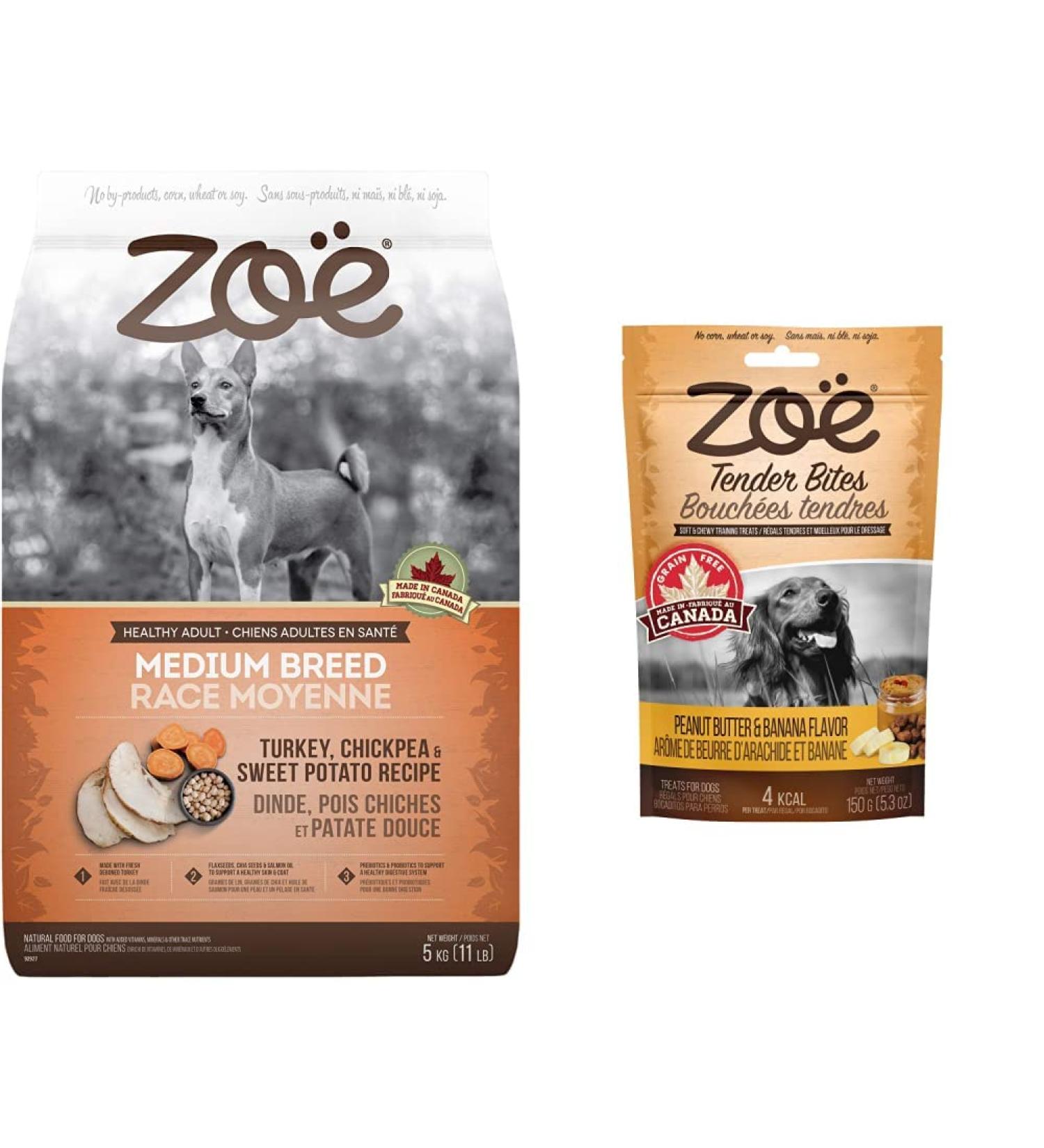 Zo Dry Dog Food (Medium Breed Turkey/Chickpea/Sweet Potato 5 kg) + Zo Tender Bites (Peanut Butter and Banana)