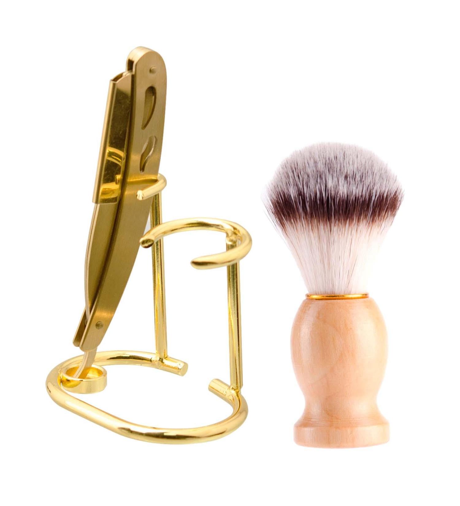 Predolo Men's Shaving Set - Premium Shaving Brush & Stand | Perfect Gift for Weddings & Celebrations - High Quality Bristles in Gold - Buy Online on SooperMarket.com