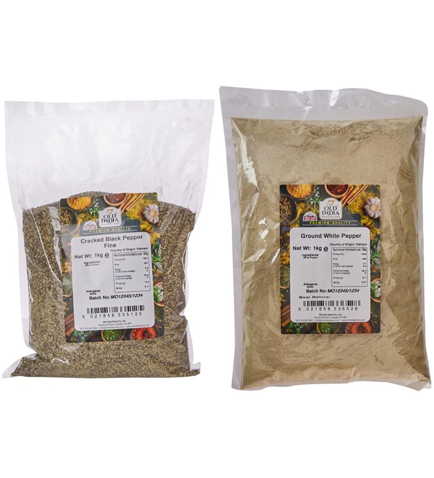 Old India Cracked Black Pepper 1 Kg & Ground White Pepper 1kg + White Pepper 1kg Pepper 1 kg (Pack of 1) - Buy Online on SooperMarket.com