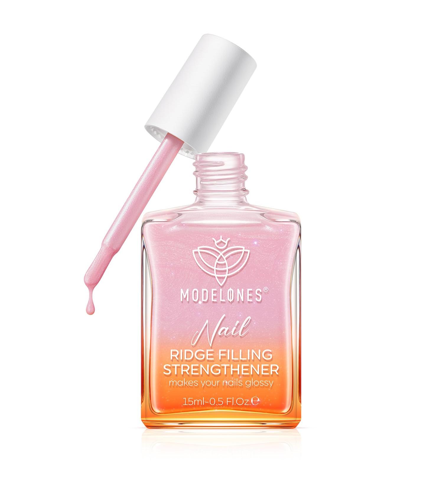 Modelones 8-in-1 Nail Care Treatment with Ridge Filling, Strengthener, Hardener, and Growth Base Coat - 15ml Glitter Pink - Buy Online on SooperMarket.com