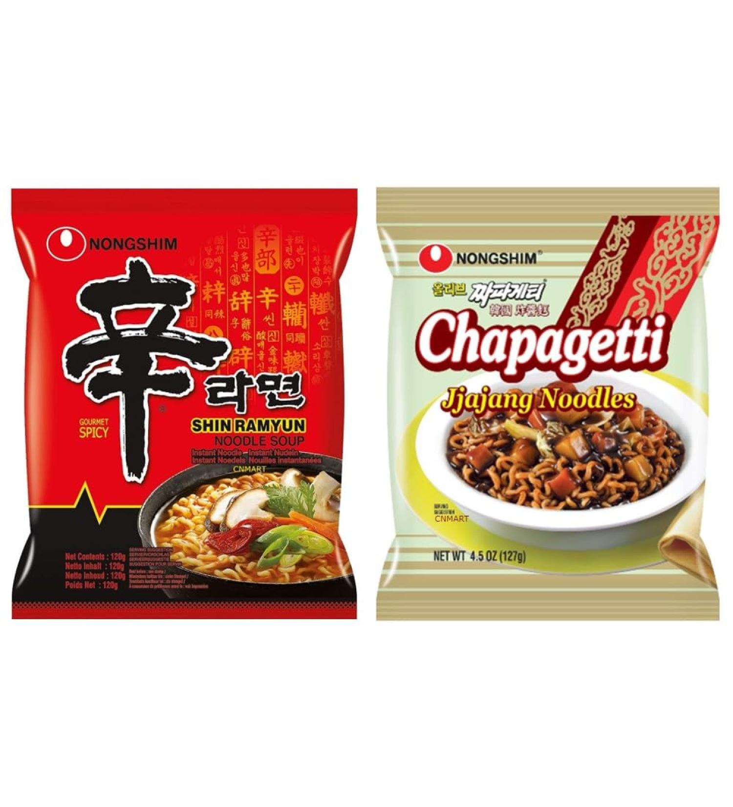 Nongshim Shin Ramyun Chapagetti Chajang Instant Ramen Noodle Soup 2 Flavours Assorted Bundle (Pack of 40) by CNMART - Buy Online on SooperMarket.com