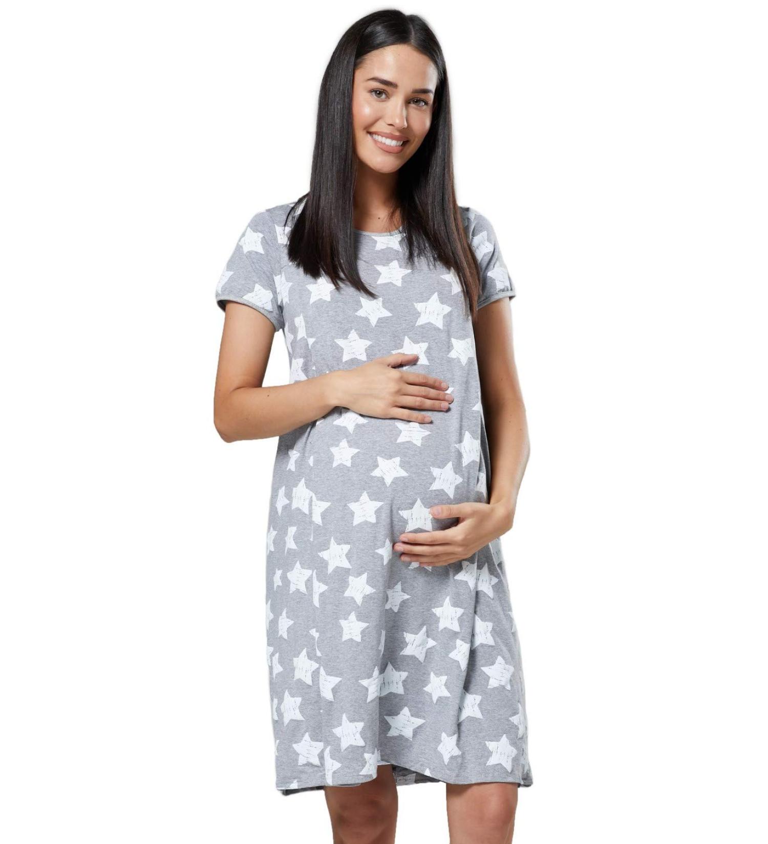Happy Mama Labor Delivery Hospital Gown Maternity Breastfeeding 434p Grey Melange Stars - Buy Online on SooperMarket.com