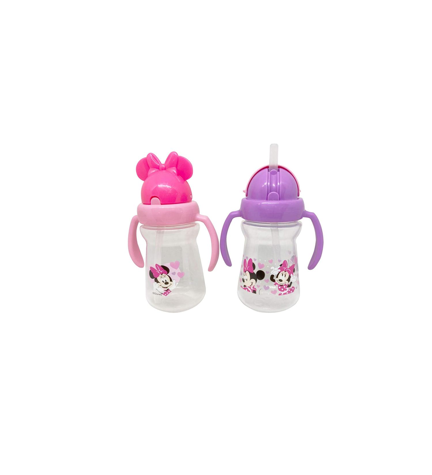 Disney Cudlie Minnie Mouse Baby Girl Sippers - 2 Pack, 6 Oz with Handles, Pop Up Straw, Character Molded Lid - Pink & Purple - 2 Count - Buy Online on SooperMarket.com