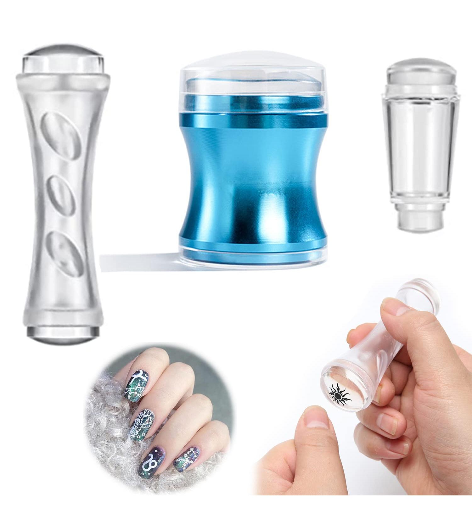 Shop Luvadeyo 3-Piece Nail Art Stamper Set - Double-End Silicone Jelly Nail Stamping Tools for DIY Manicure - Transparent & Blue - Buy Online on SooperMarket.com