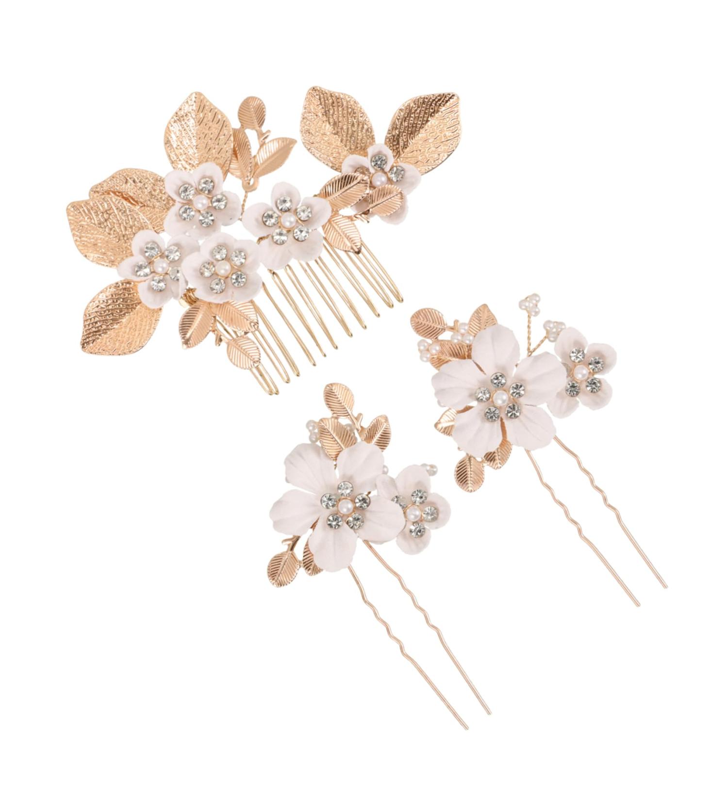 FOYTOKI 1 Set Leaves and Flowers Hair Comb Bridal Hair Accessories Bride Headdress Vintage Hair Accessories Headpiece for Wedding Decoration Womens Headpiece Flower Clips for Hair - Buy Online on SooperMarket.com