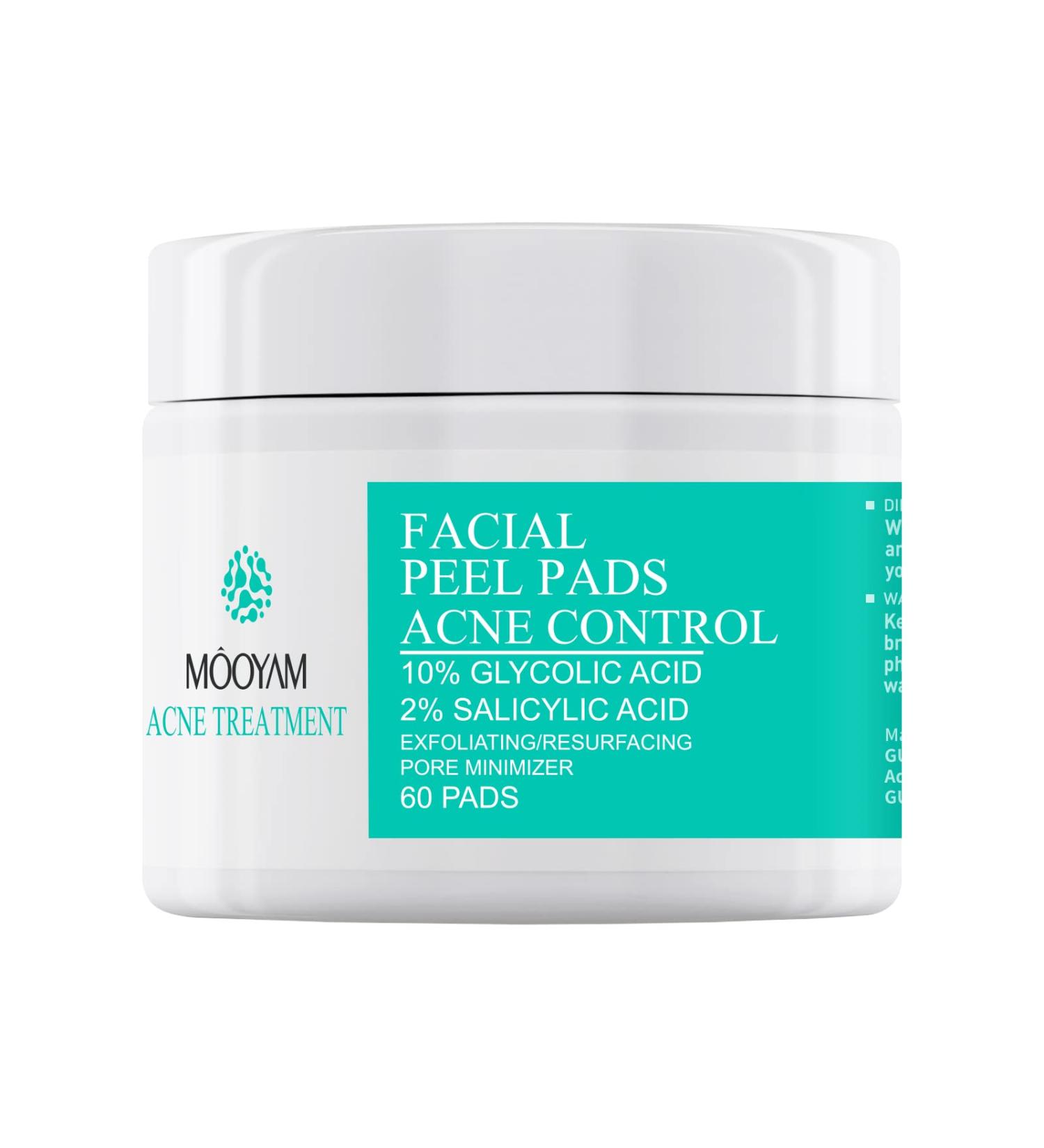 Glycolic Acid 10% and Salicylic Acid Resurfacing Pads with Lactic Acid - 60 Pads | Face Exfoliator for Acne Control and Pimple Breakouts - Buy Online on SooperMarket.com