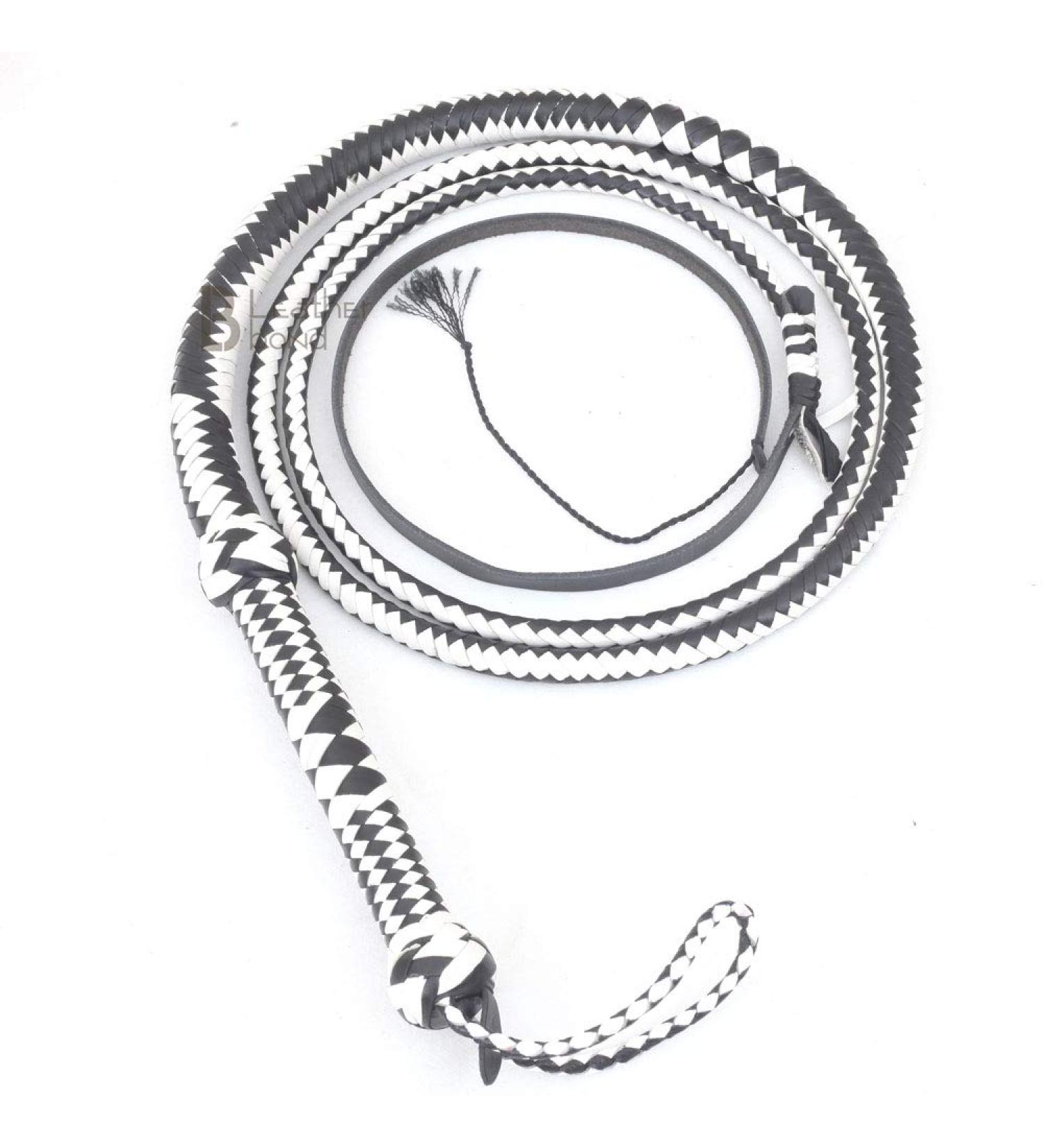Genuine Cow Hide Leather Bullwhip 10ft 12 Plait - Black & White - Buy Online on SooperMarket.com