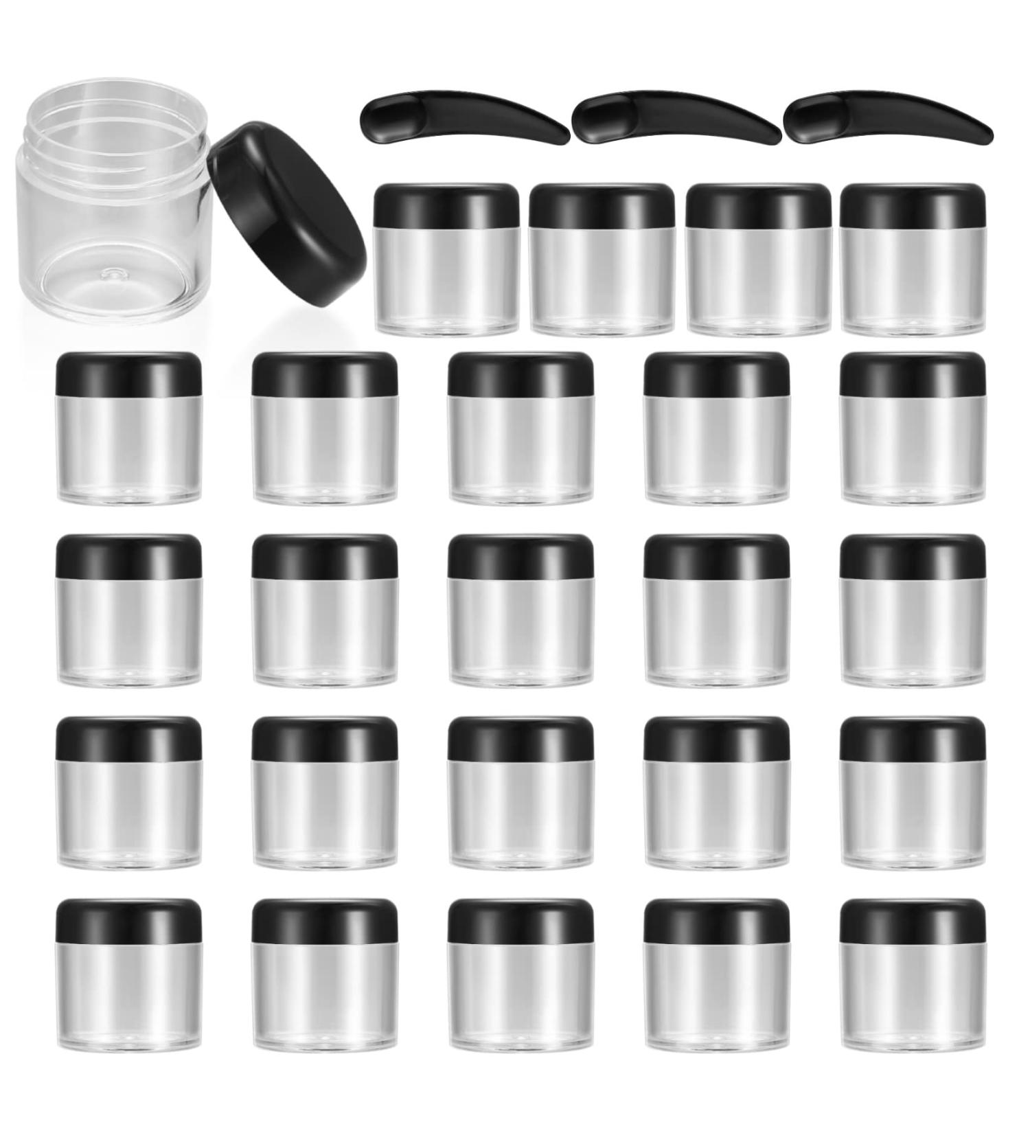 20 Pieces Empty Cream Cans - 40ml Transparent Plastic Containers for Cosmetics & Lip Balm with 3 Mini Black Spatulas | International Shipping - Buy Online on SooperMarket.com