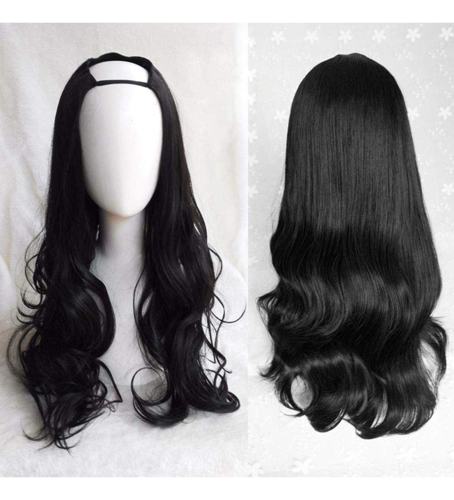 Shop Harajuku Fashion Long Wavy Curly U Shaped Wigs - Heat Resistant Synthetic Fiber Mixed Gradient Dark Roots 28 inches for Girls | International Shipping - Buy Online on SooperMarket.com
