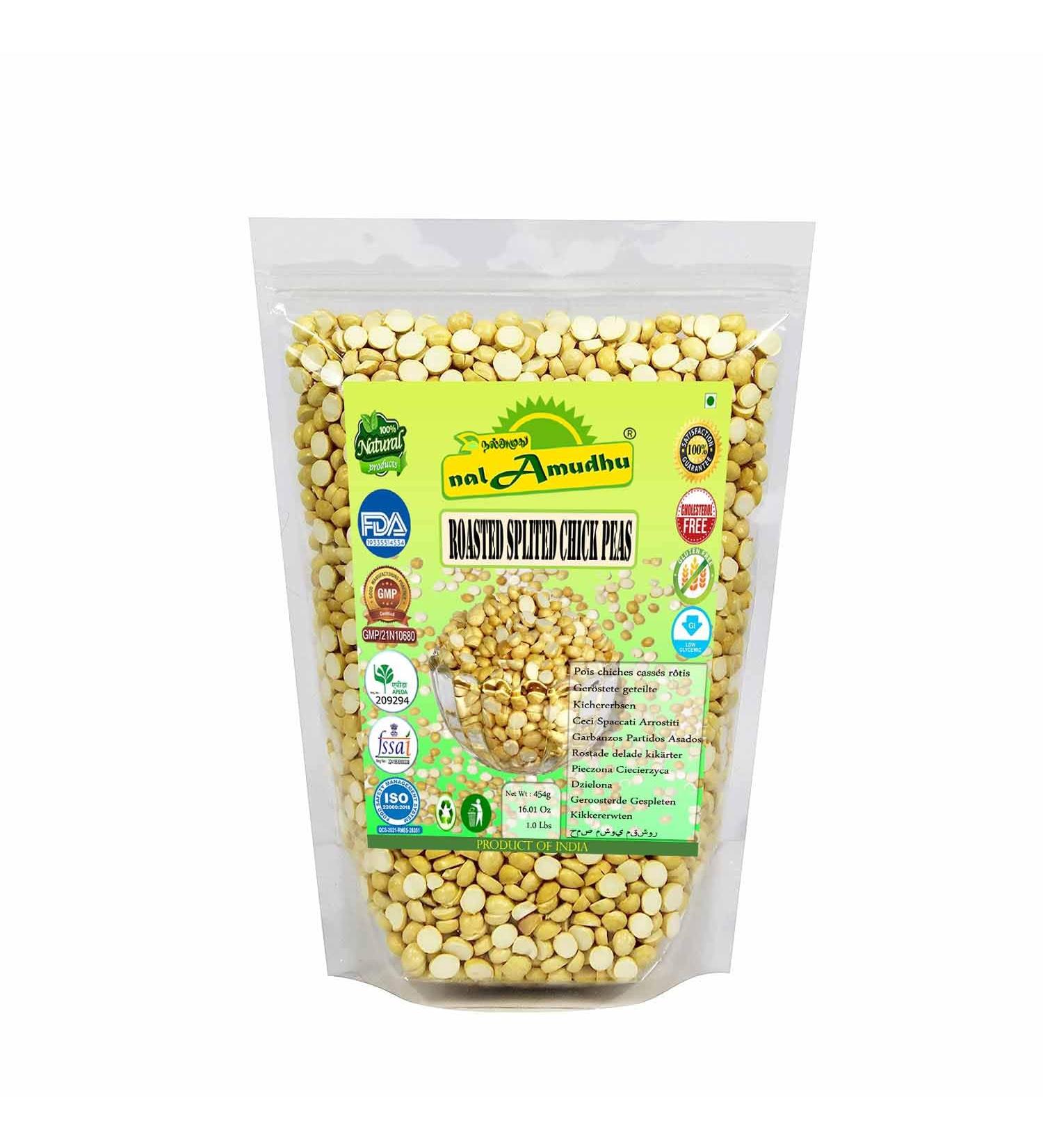 nalAmudhu Daliya Split (Oil-Free Roasted Split Chickpeas Dalia) All Natural | Vegan | Indian Origin-454g | 1Lbs | 16 Oz - Buy Online on SooperMarket.com