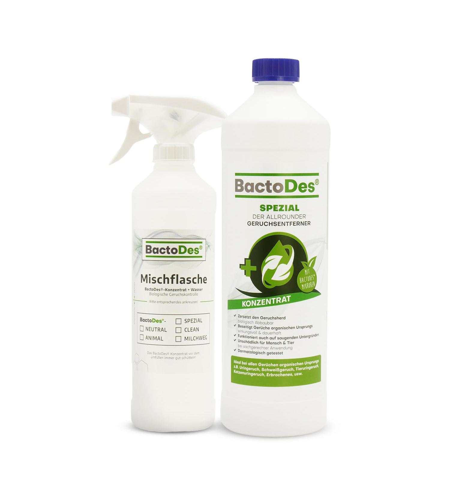 Bactodes Special 1L - All-Round Odor Killer & Remover for Dog Cat Urine Vomit | Permanent Odor Elimination for Screed Tiles & Upholstery - Includes Mixing Spray Bottle - Buy Online on SooperMarket.com