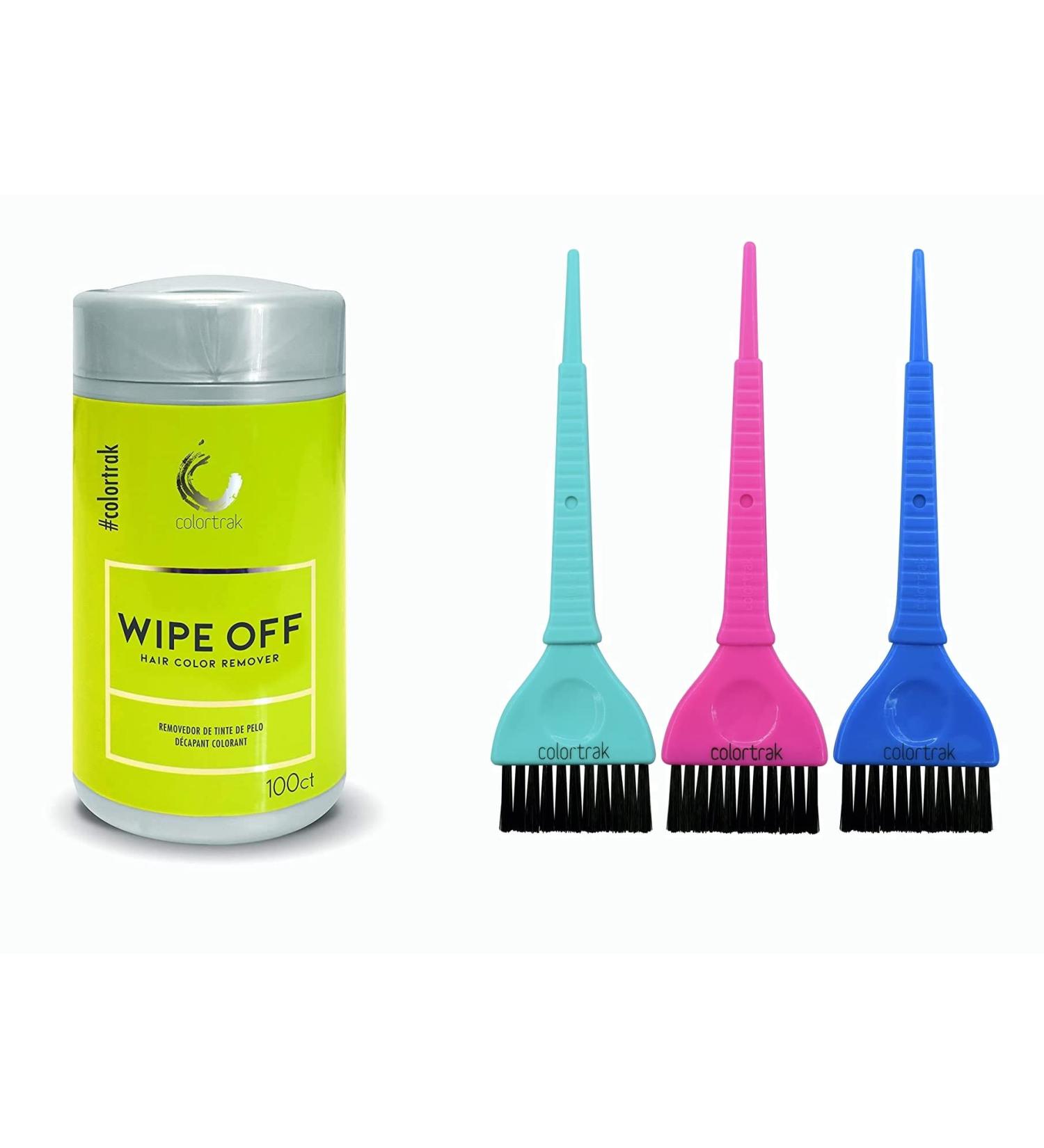 Colortrak Hair Color Remover Wipes (100 count) + 3 Piece Wide Brush Set - Precision Hair Dye & Bleach Application Kit with Moisturizing Aloe Towelettes - Buy Online on SooperMarket.com