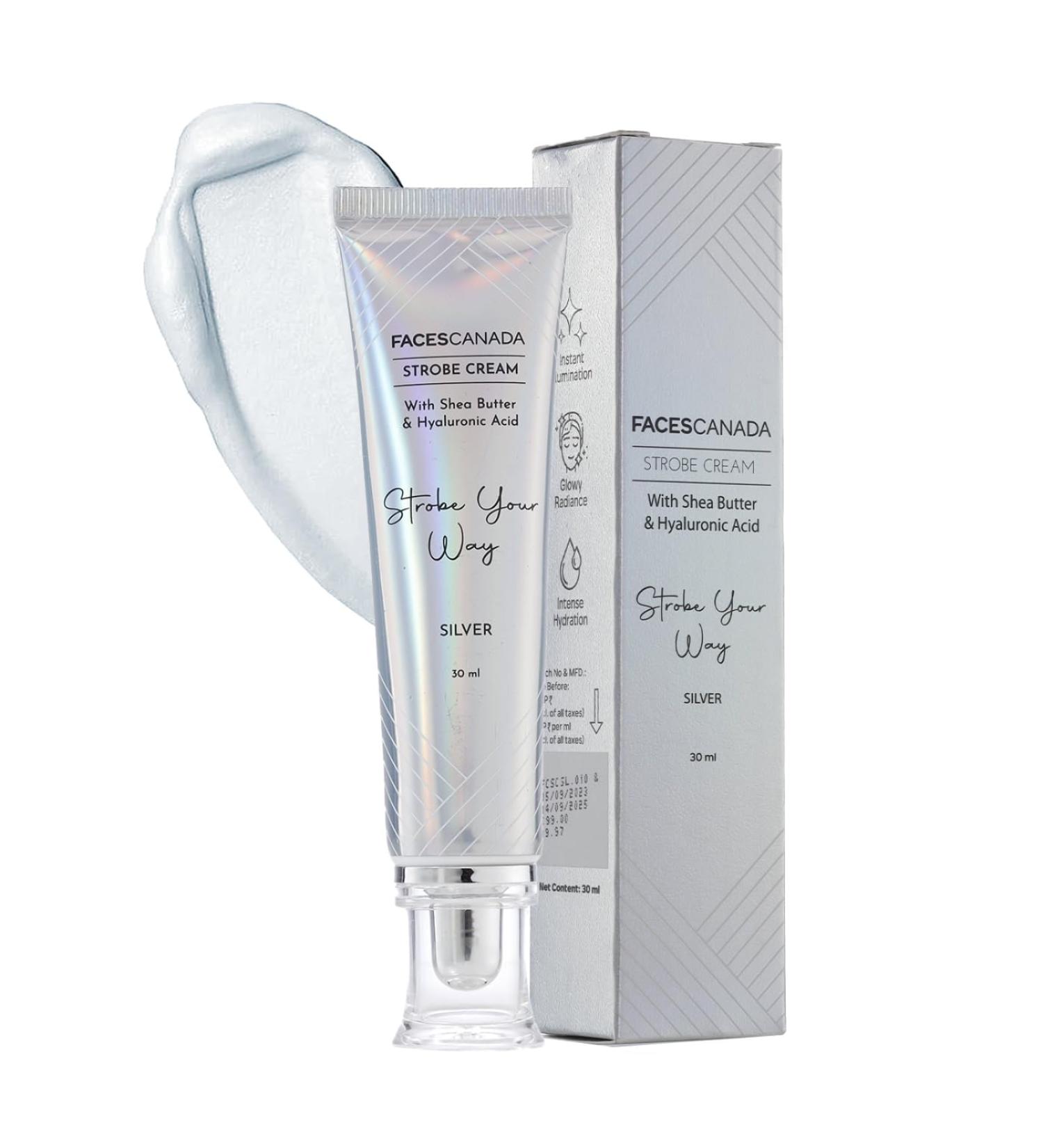 Strobe Cream - Silver 30ml | Primer + Highlighter + Moisturizer | Shea Butter & Hyaluronic Acid | Intense Hydration | Flawless Radiant Dewy Skin | Illuminating & Glowing Makeup Base - Buy Online on SooperMarket.com