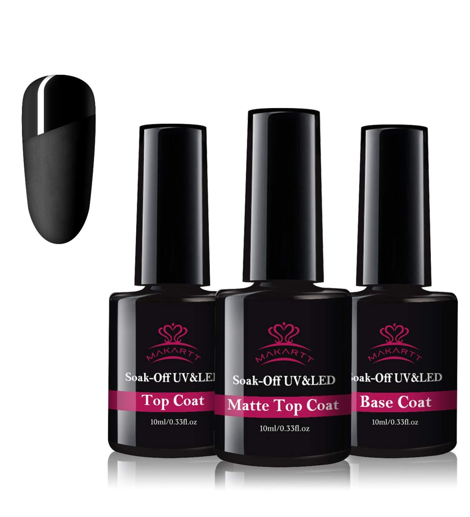 Makartt 3pcs No Wipe Matte Gel Top Coat and Base Coat Kit - Long Lasting UV LED Gel Nail Polish Set - Buy Online on SooperMarket.com
