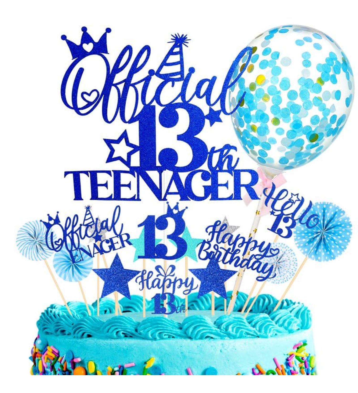 17 Pcs Official 13th Teenager Cake Toppers Giltter Blue Number 13 Pick Cake Decoration Official Teenager Cake Topper with Ballon Cheers to 13 Fabulous Birthday Decoration for 13th Birthday Party - Buy Online on SooperMarket.com