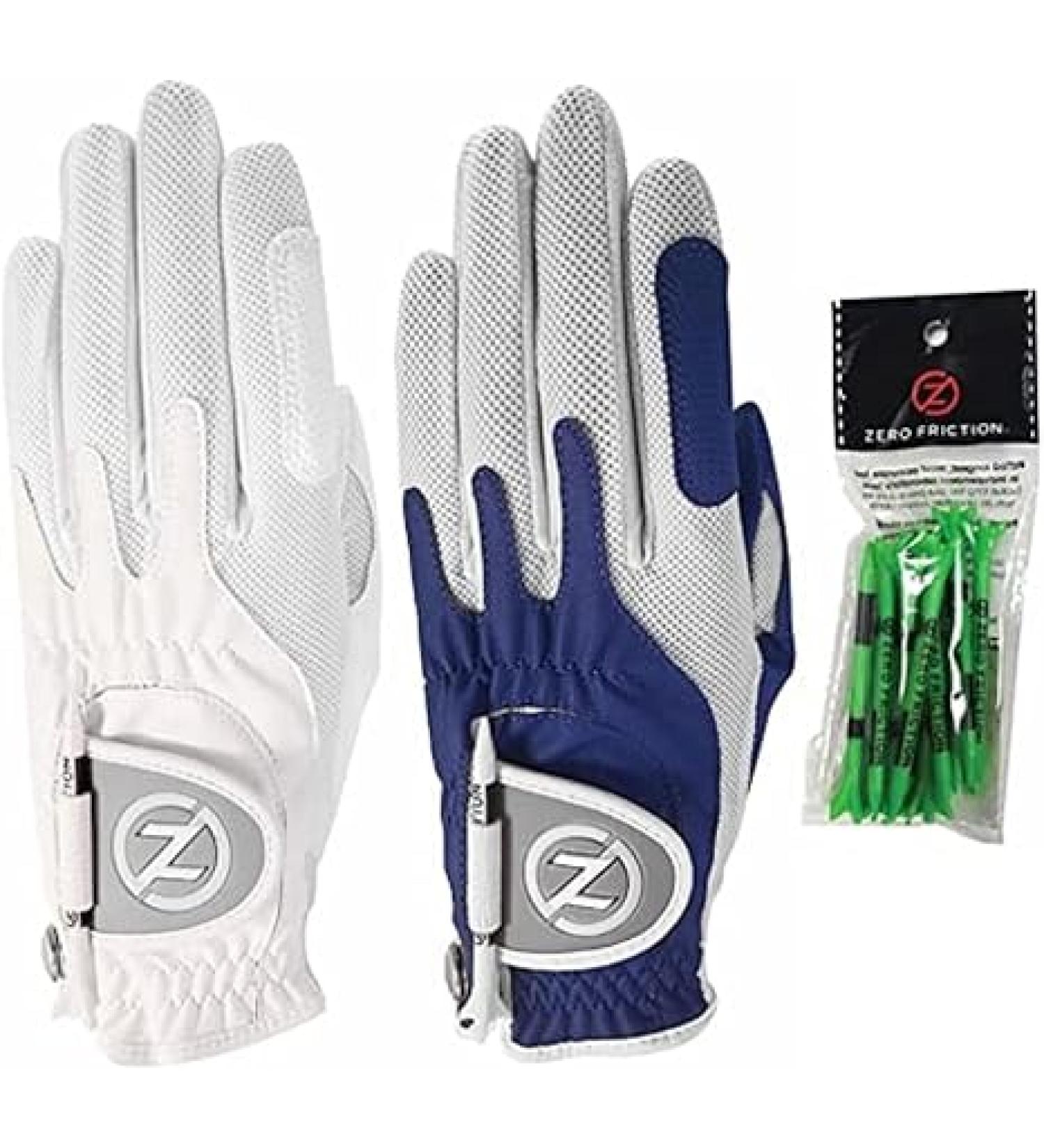 Zero Friction Ladies Compression-Fit Synthetic Golf Glove 2 Pack Includes free tee pack Universal-Fit - White-Blue - Buy Online on SooperMarket.com
