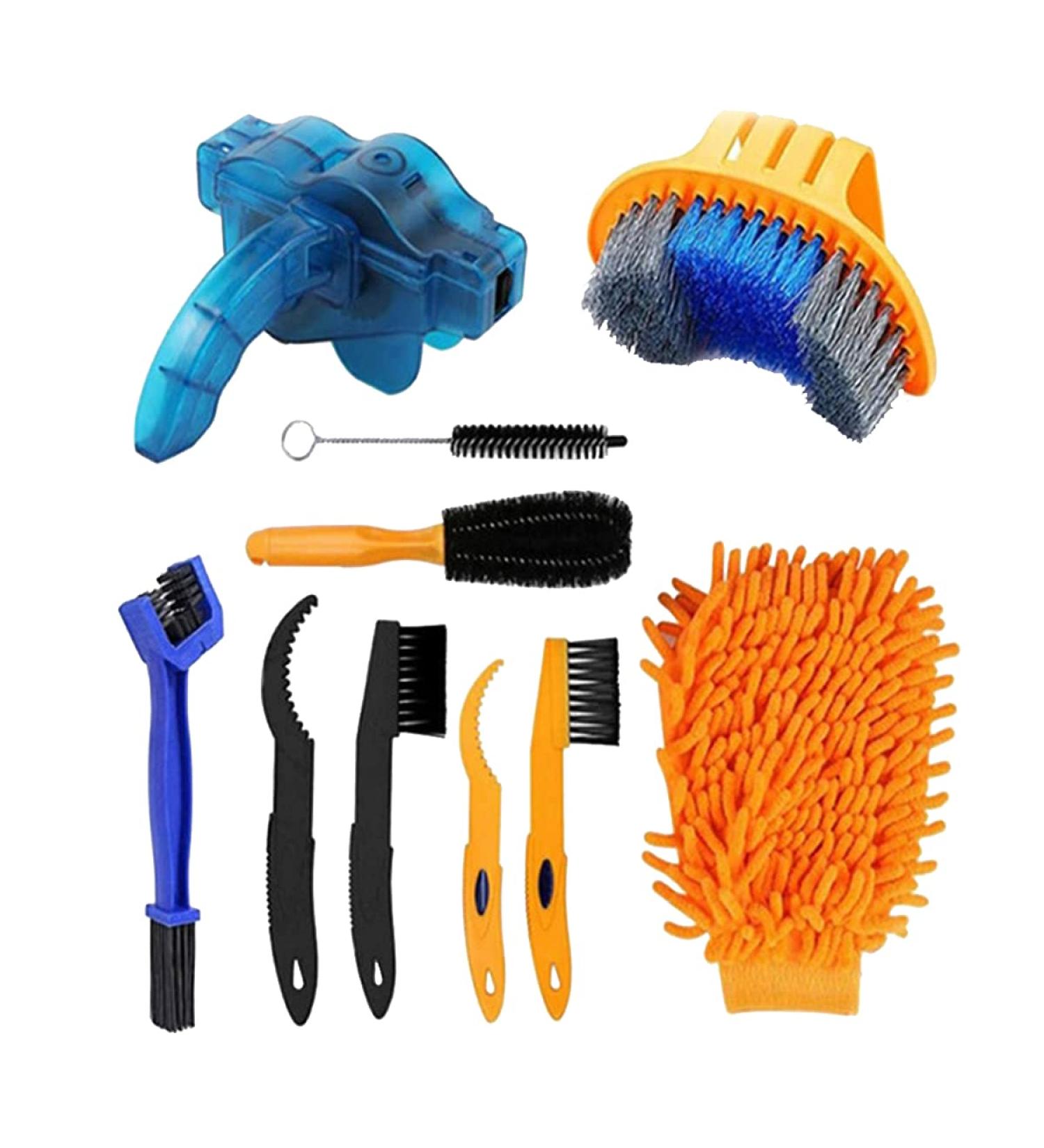 QeeHeng Precision Bicycle Cleaning Brush Tool Set - Ideal for Mountain, Road, City, Hybrid, BMX, and Folding Bikes | 10 Pieces - Buy Online on SooperMarket.com