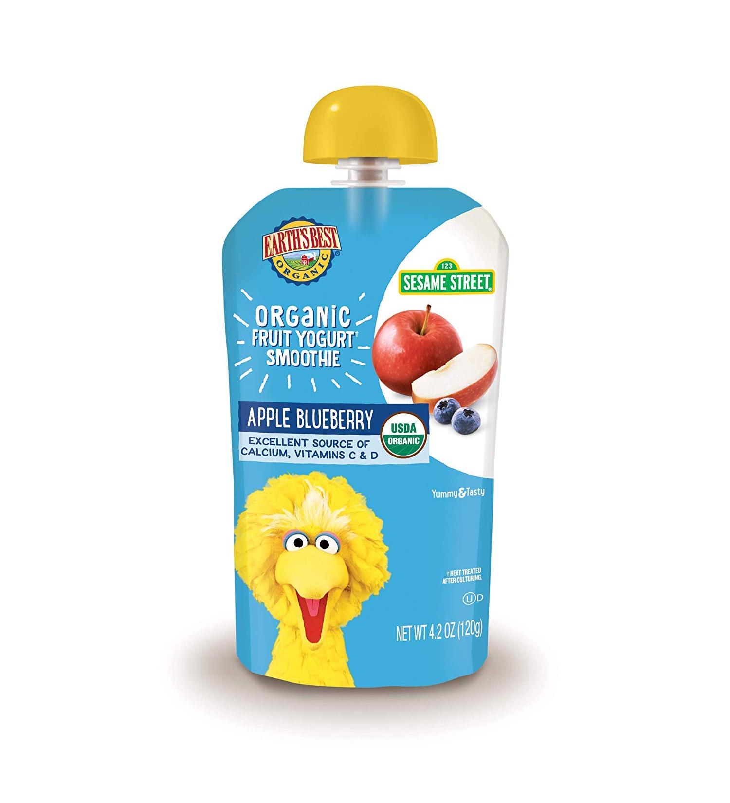 Earth's Best Organic Sesame Street Toddler Fruit Yogurt Smoothie 4.2oz Pouch (Pack of 12) - Apple Blueberry Flavor - Buy Online on SooperMarket.com