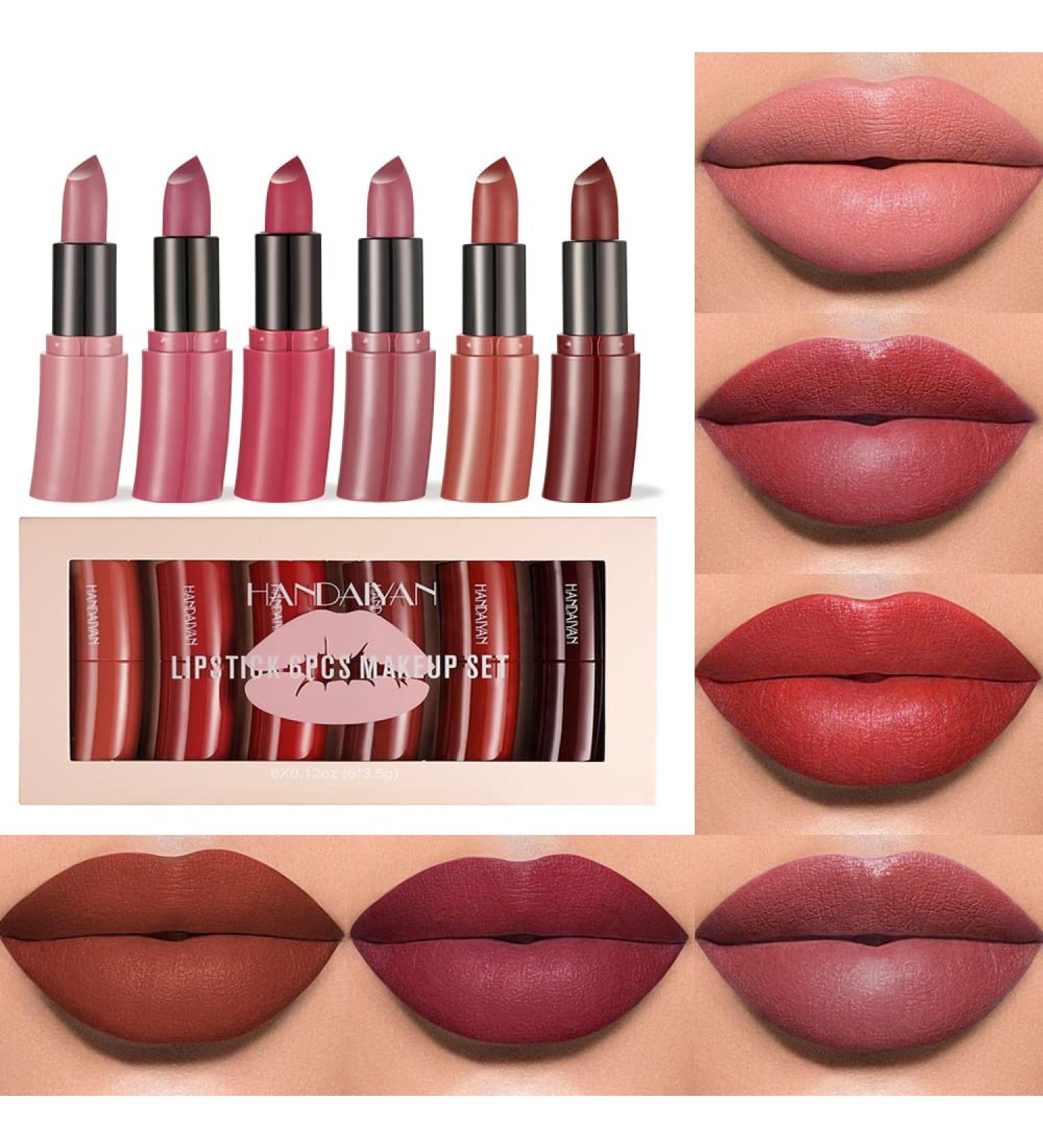 6 Colors Matte Lipstick Set - Upgraded Formula Long-Lasting Moisturizing & Smooth | Perfect Makeup Gift Set - Buy Online on SooperMarket.com