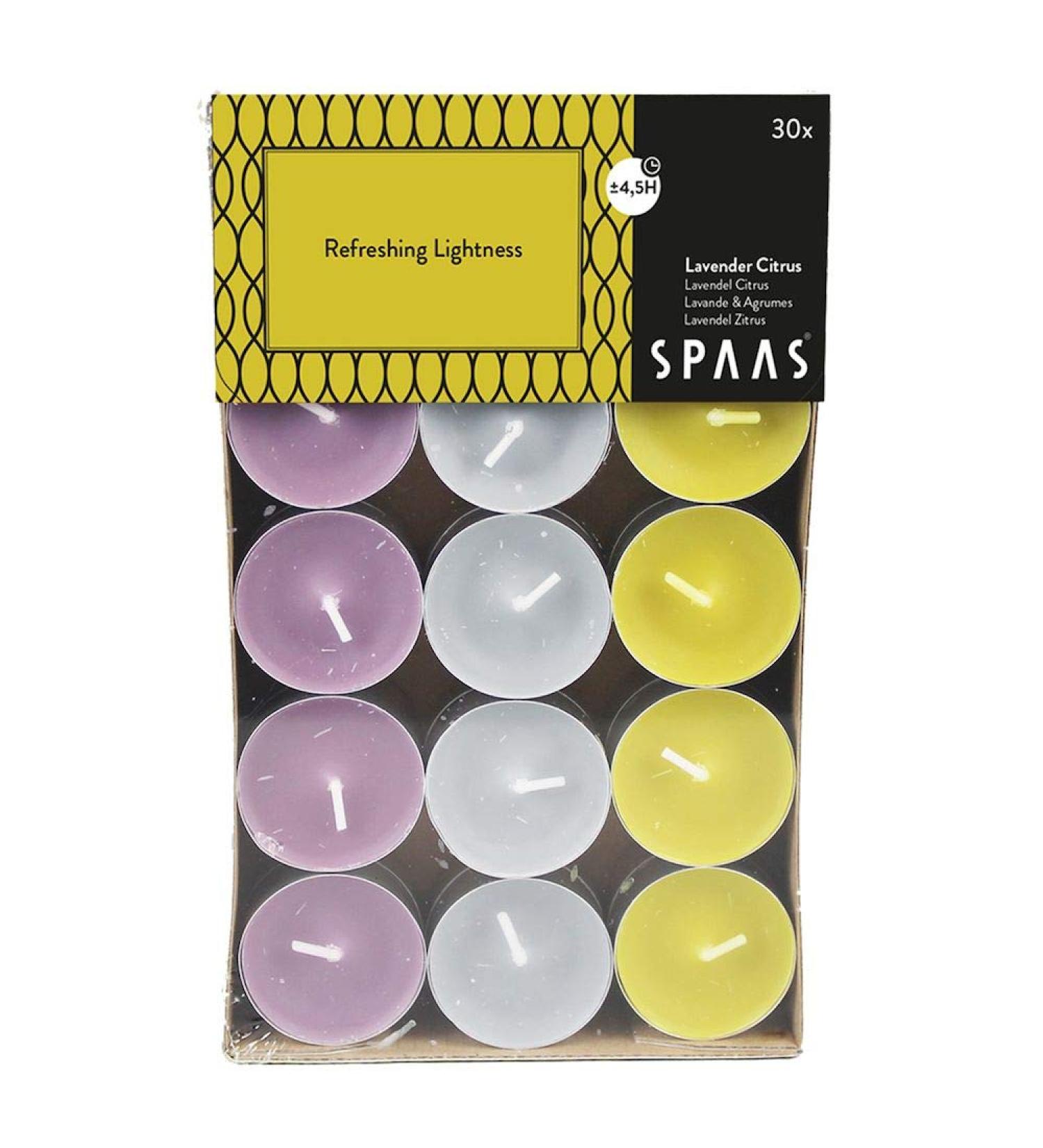 Spaas 30 Scented Tealights Assorted Colours 4.5 Hours Refreshing Lightness Autumn Yellow Autumn Yellow Refreshing lightness
