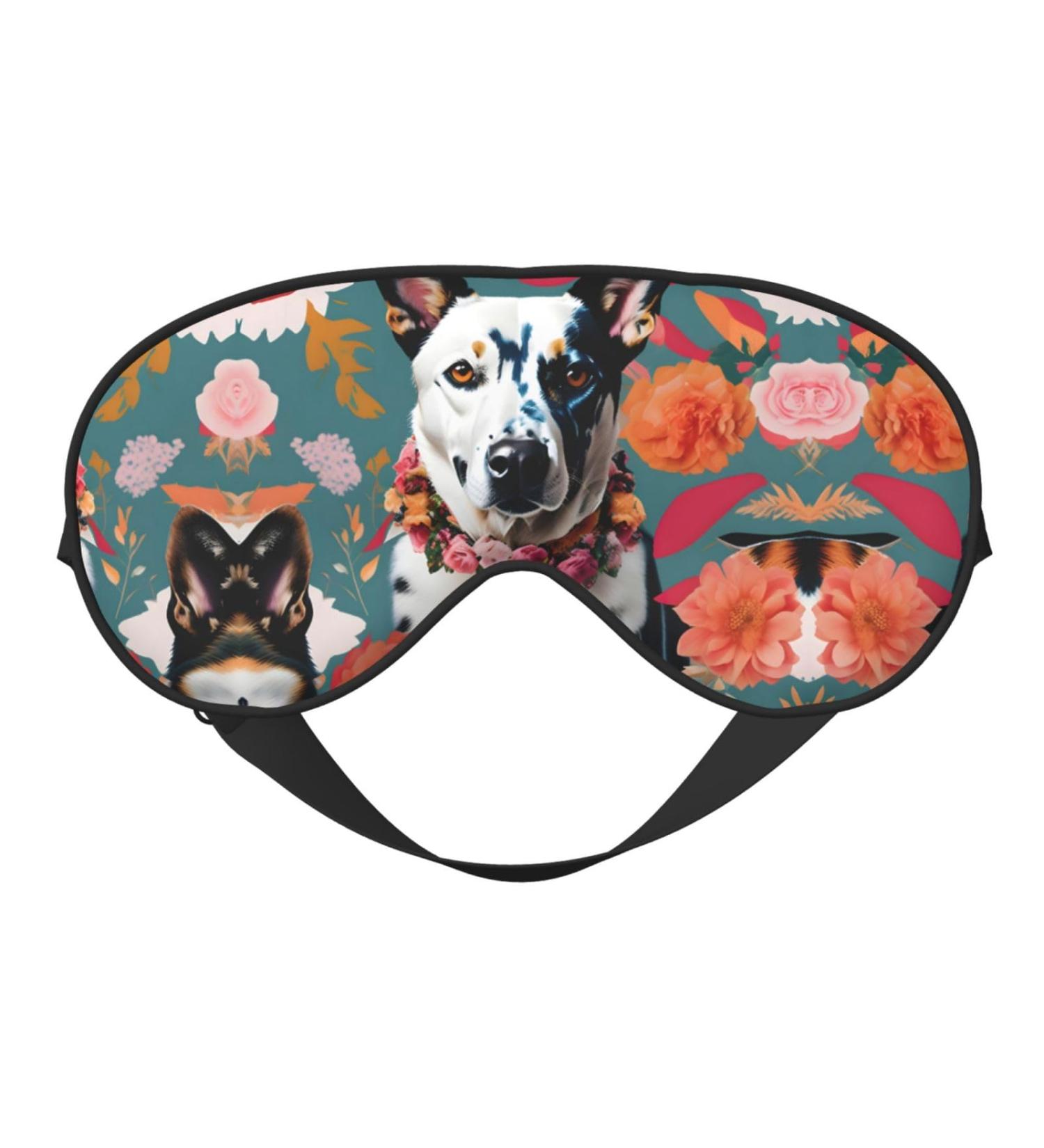 SSIMOO Cattle Dog Floral Print Double-Sided Eye Mask | Soft Light Blocking Sleep Mask for Enhanced Sleep Quality - International Shipping Available - Buy Online on SooperMarket.com