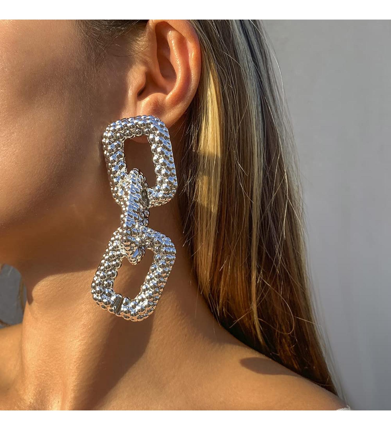 BETHYNAS Retro Punk Geometric Dangle Earrings - Silver | Statement Chain Earrings for Women Girls - Buy Online on SooperMarket.com