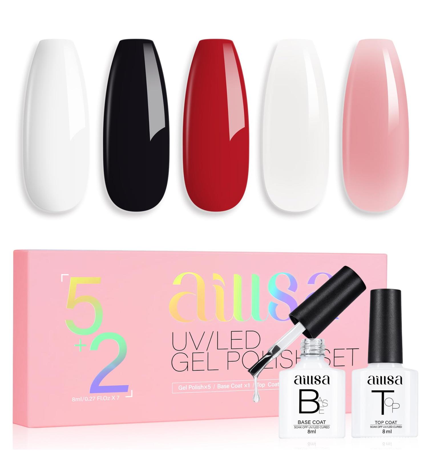 AILLSA Nude Gel Nail Polish Set Jelly Pink Milky White Black Red Gel Polish with Base and Top Coat Classic Popular Color All Season Soak Off U V L ED Manicure Art Salon DIY at Home 7Pcs 8ML Black White - Buy Online on SooperMarket.com