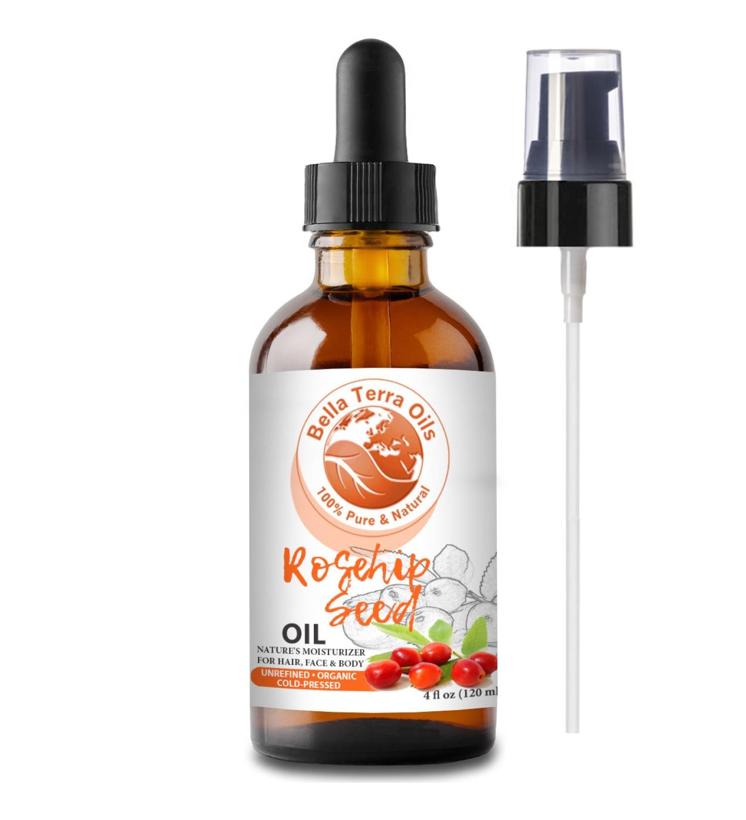 Organic Rosehip Seed Oil 4oz - Cold-Pressed, Unrefined & Chemical-Free - Rich in Vitamin C - For Mature Skin, Hair, Nails, Stretch Marks - Buy Online on SooperMarket.com