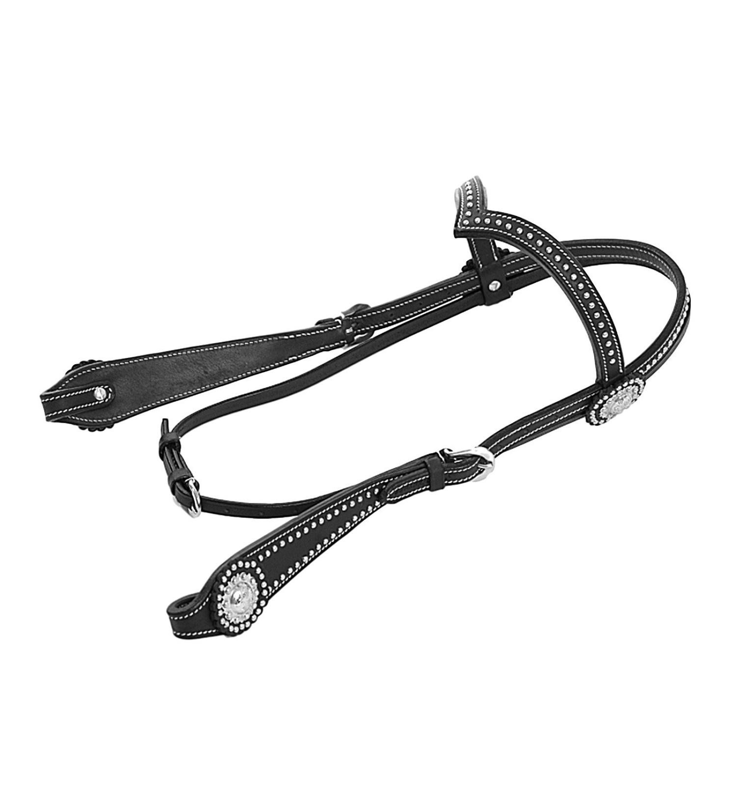Thor Equine Headstall Allan Western Bridle with Concha and Dots V-Shaped Black Black Full
