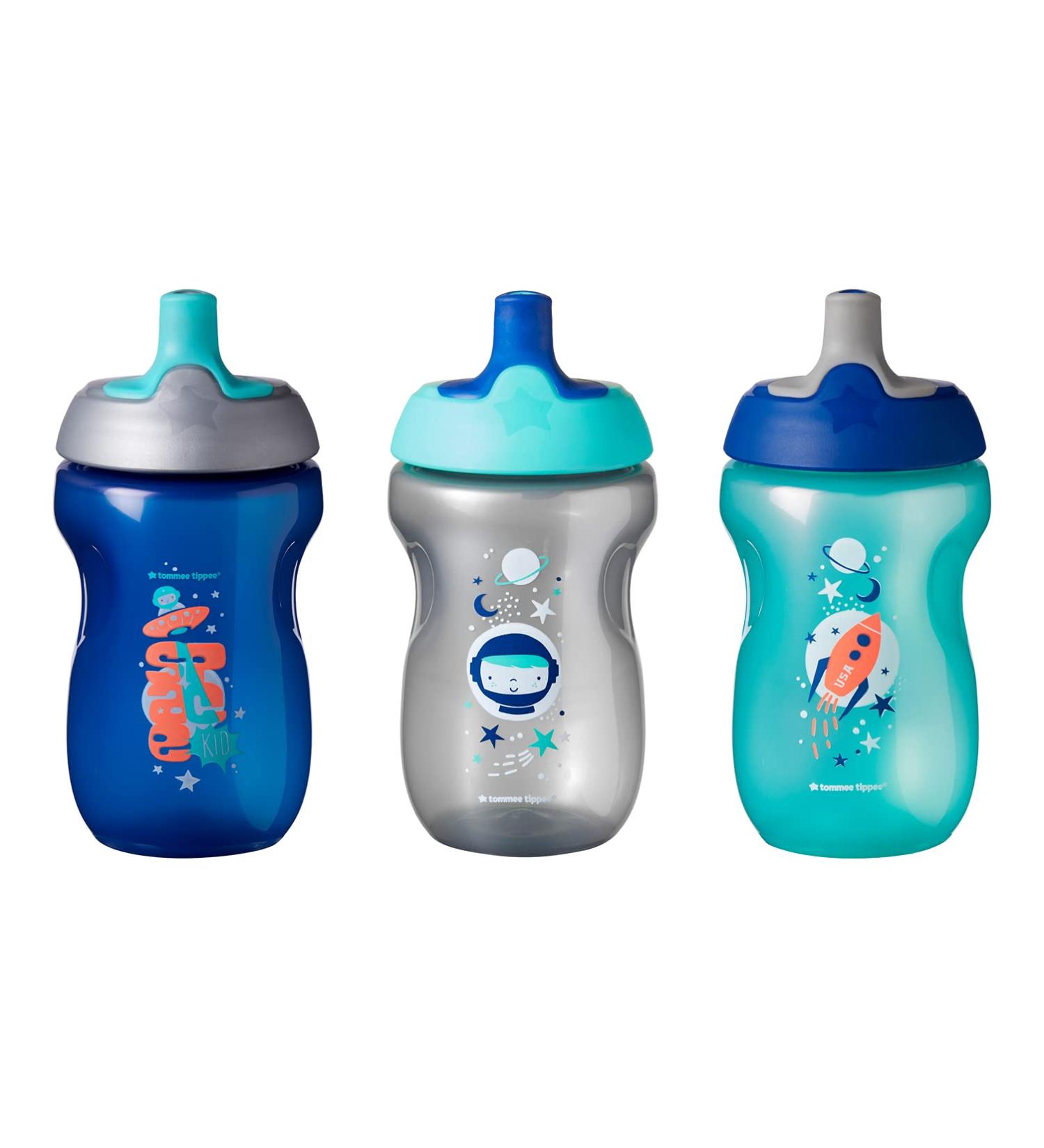 Tommee Tippee Sportee Toddler Sports Sippy Cup 3-Pack | Spill-Proof BPA-Free 10oz Cup for 12+ Months (Blue, Gray, Teal) - Buy Online on SooperMarket.com