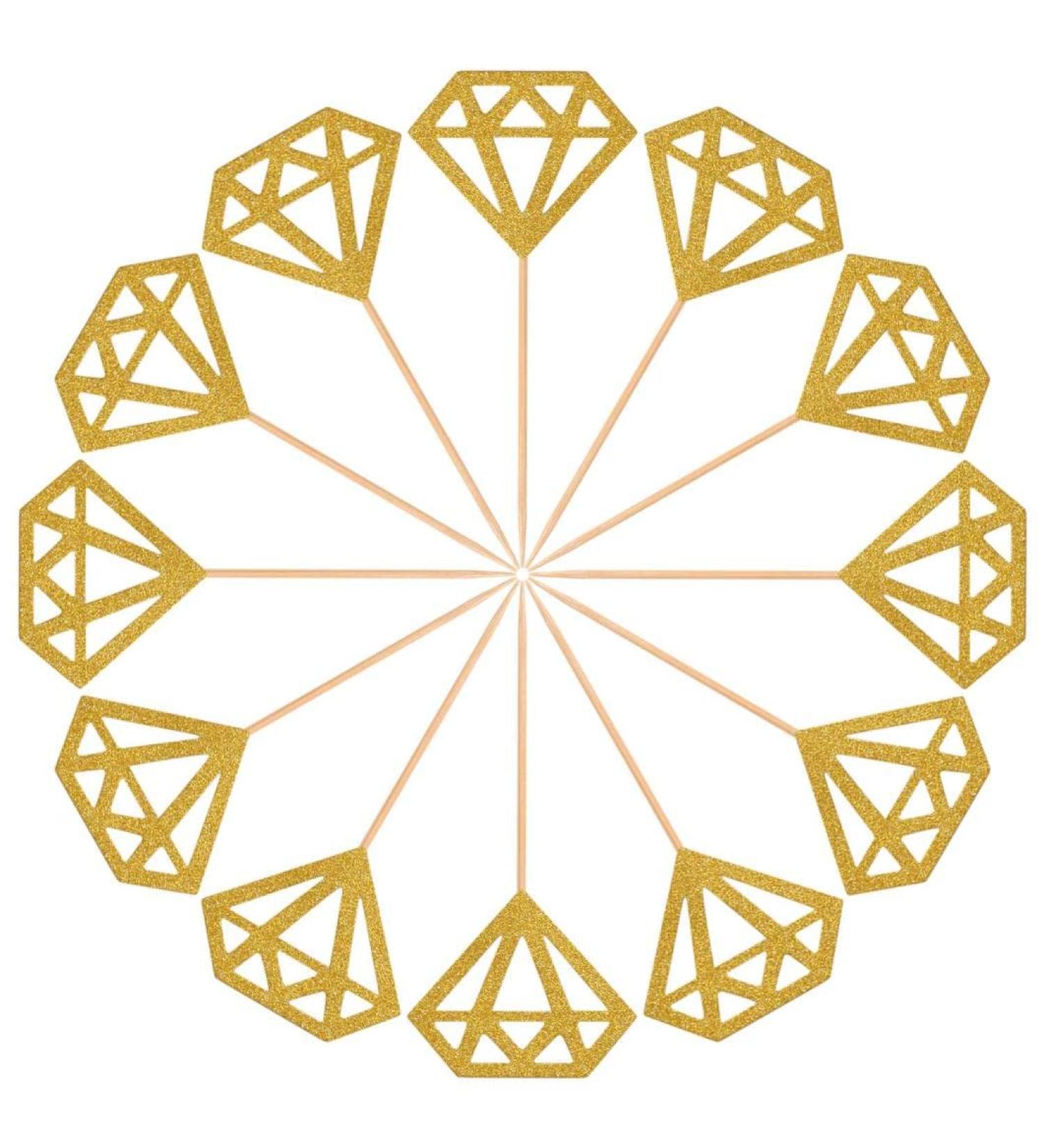 Cupcake Toppers 50 Pack Gold Glitter Diamond Ring Donut Toppers Cupcake Picks for Bridal Shower Engagement Party Decorations - Buy Online on SooperMarket.com