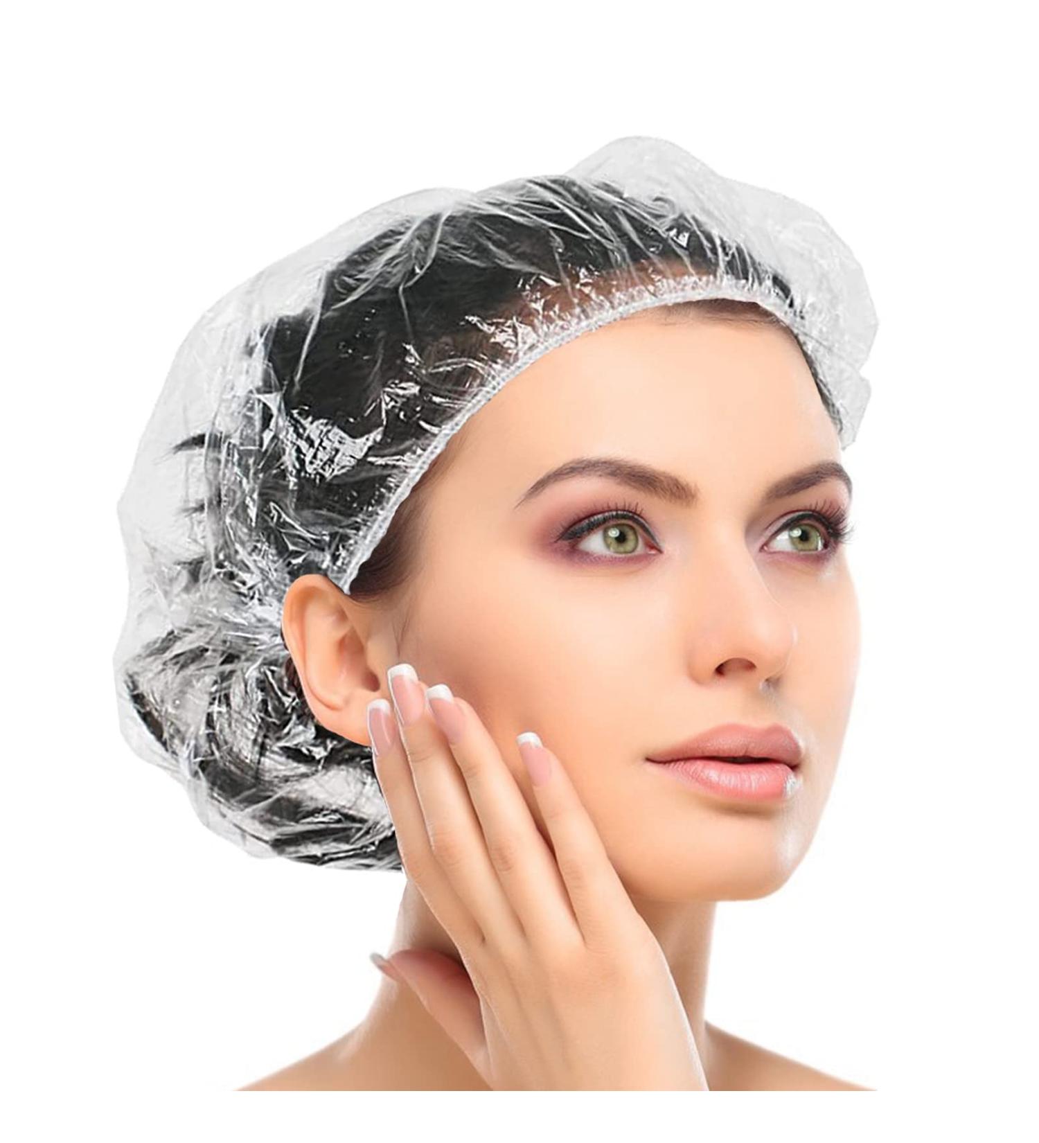 50pcs Large Thick Clear Disposable Shower Caps for Hair Care in Beauty Salon, Home, Hotel, Spa - Elastic Bath Cap - Clear Plastic - Hair Salon Essential - Buy Online on SooperMarket.com