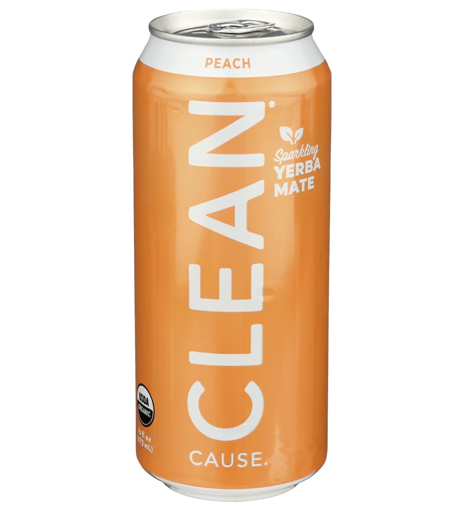Clean Cause Peach Yerba Mate Energy Drink - 16 oz | Refreshing Boost - Buy Online on SooperMarket.com