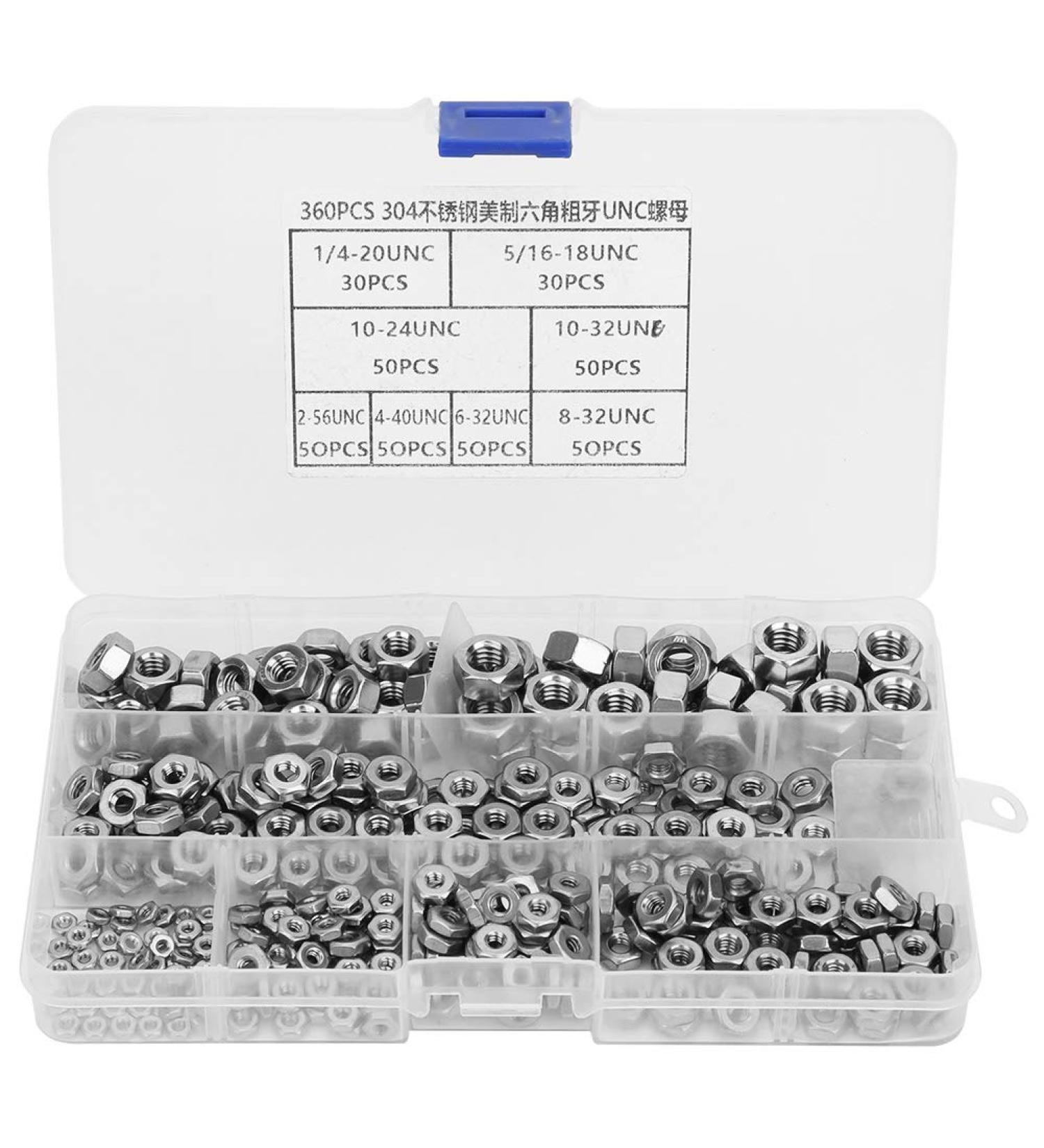 Nuts Hex Nuts Stainless Steel 360pcs Stainless Steel Hex Nuts Coarse Thread American System UNC Nuts Fasteners - Buy Online on SooperMarket.com