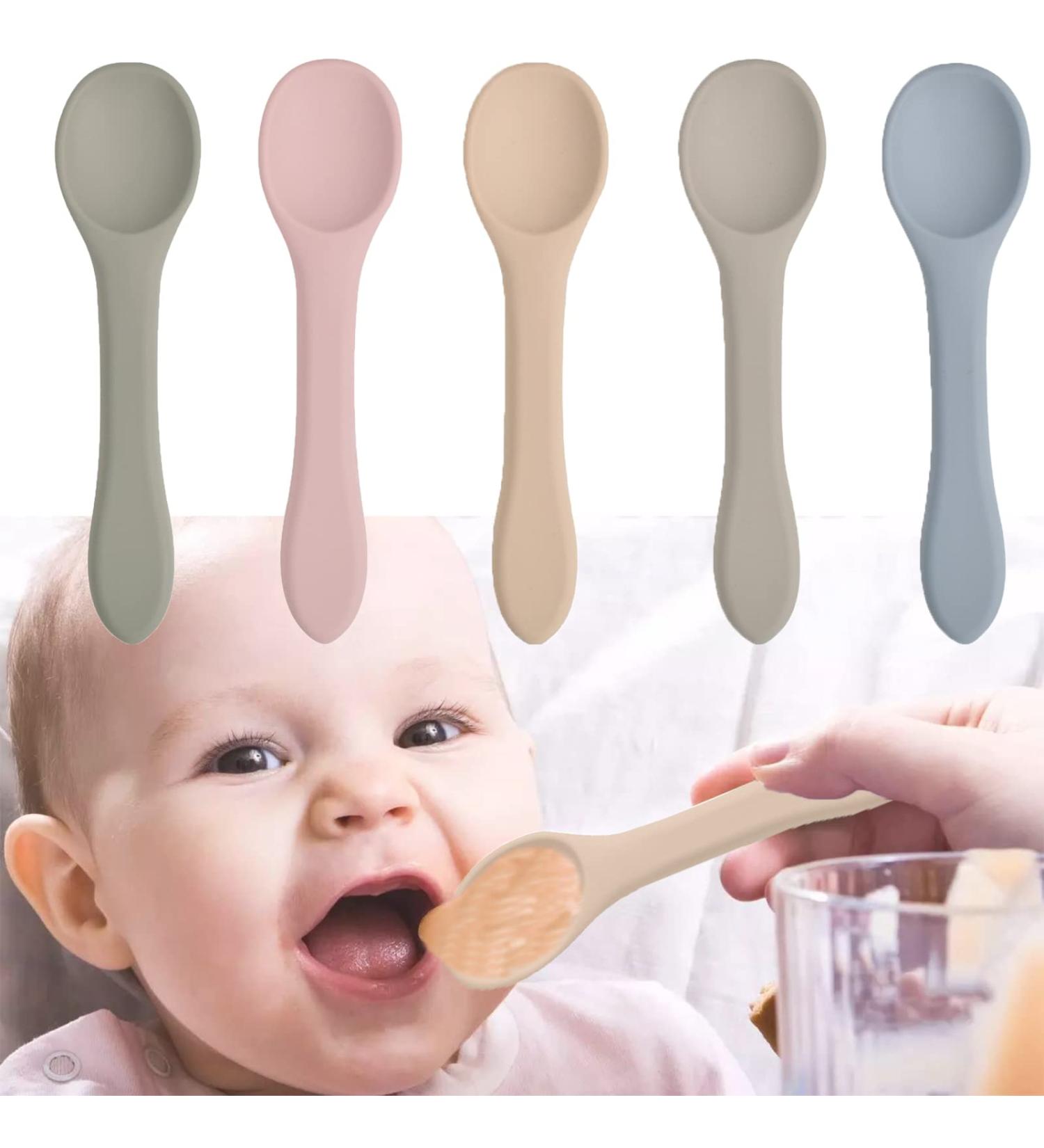 5 Pcs Silicone Baby Weaning Spoons - Self-Feeding Training Spoons for Mini Kids | Safe Utensils for Babies Over 6 Months - Perfect for Boy and Girl Toddlers - Buy Online on SooperMarket.com