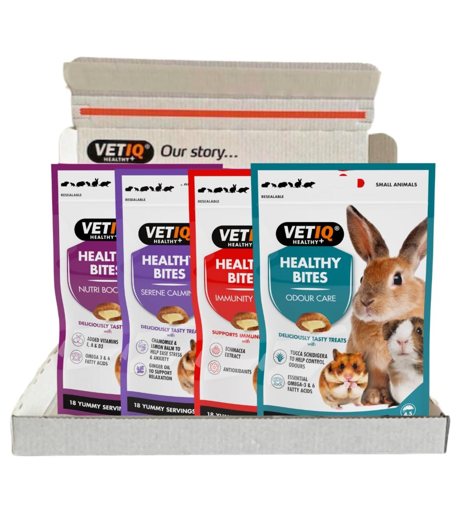 VETIQ Healthy Bites Small Animals Variety Pack 4x30g For Hamster Guinea Pig & Rabbit Treats Odour control Nutrition booster immune system care calming remedy dental care with no preservatives 30 g (Pack of 4) Variety Pack 4x30g - Buy Online on SooperMarket.com