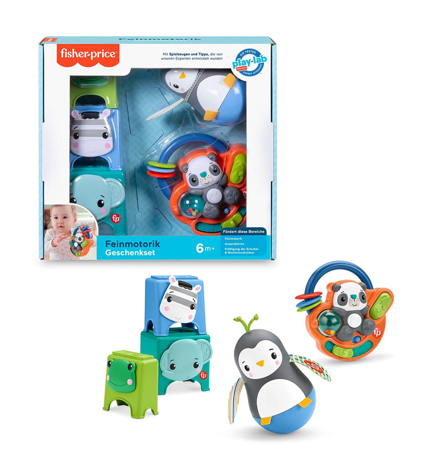 Fisher-Price HFJ93 Fine Motor Skills Gift Set | 3 Activity Toys for Babies 6 Months+ | International Shipping Available - Buy Online on SooperMarket.com