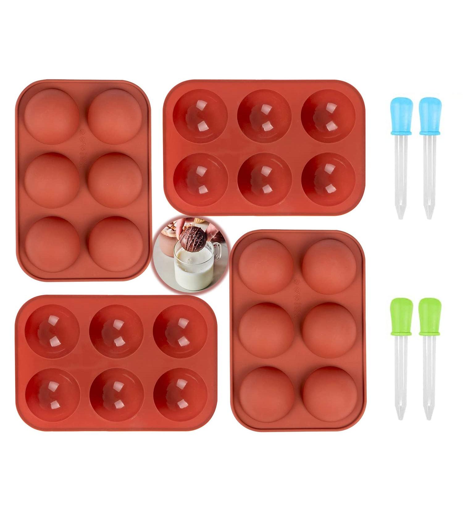Bestylez 4 Pcs Medium Silicone Molds + Droppers for Hot Chocolate Bombs - 4 Pack, 6 Holes, 2 Inch - Buy Online on SooperMarket.com