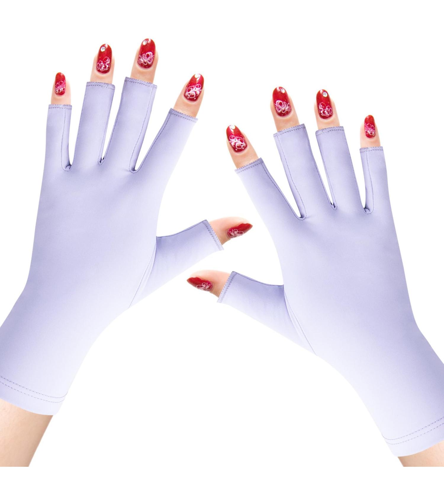 Premium UV Protection Gel Manicure Gloves - Fingerless Anti UV Gloves for Nail Lamp & Skin Care - Light Purple - Buy Online on SooperMarket.com
