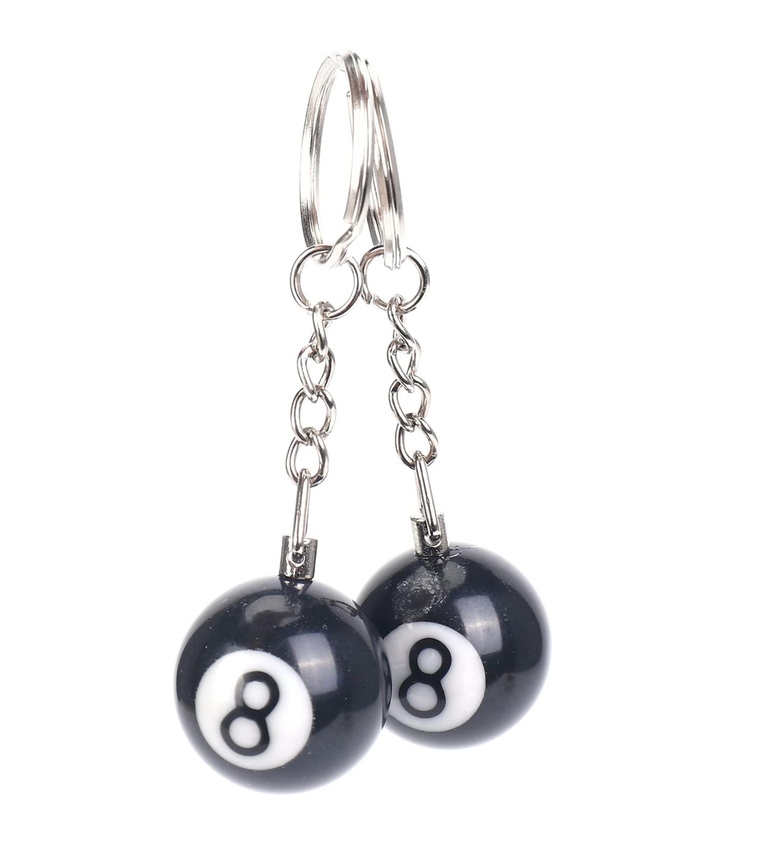 Aboiledy 2 Pieces Billiard Ball Keychain Creative Black 8 Ball Key Ring for Happiness | 25mm Plastic Keychain for Pool Enthusiasts - Buy Online on SooperMarket.com