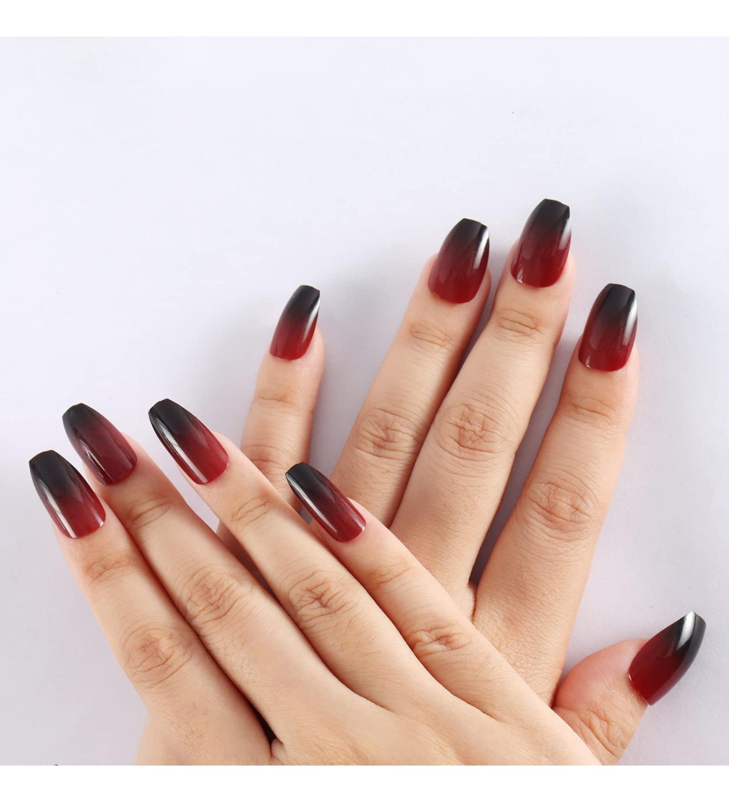 SIUSIO 24Pcs Medium Ombre Coffin Nails - Red Wine Full Cover Press On Nail Art Tips for Women and Girls - Buy Online on SooperMarket.com
