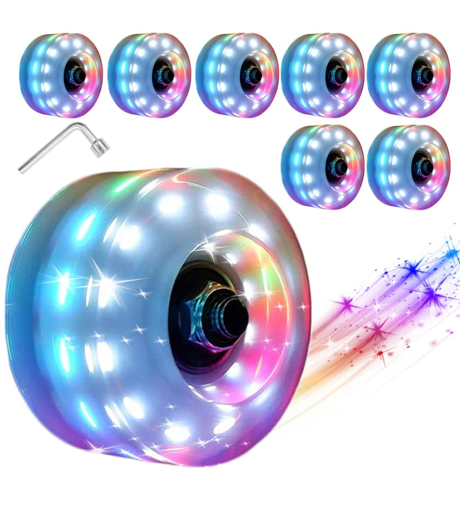 Nezylaf 8 Piece Light Up Roller Skate Wheels with Bearings - Indoor/Outdoor Double Row Skating - 32x58mm 78A - Luminous 6-Color LED - Buy Online on SooperMarket.com