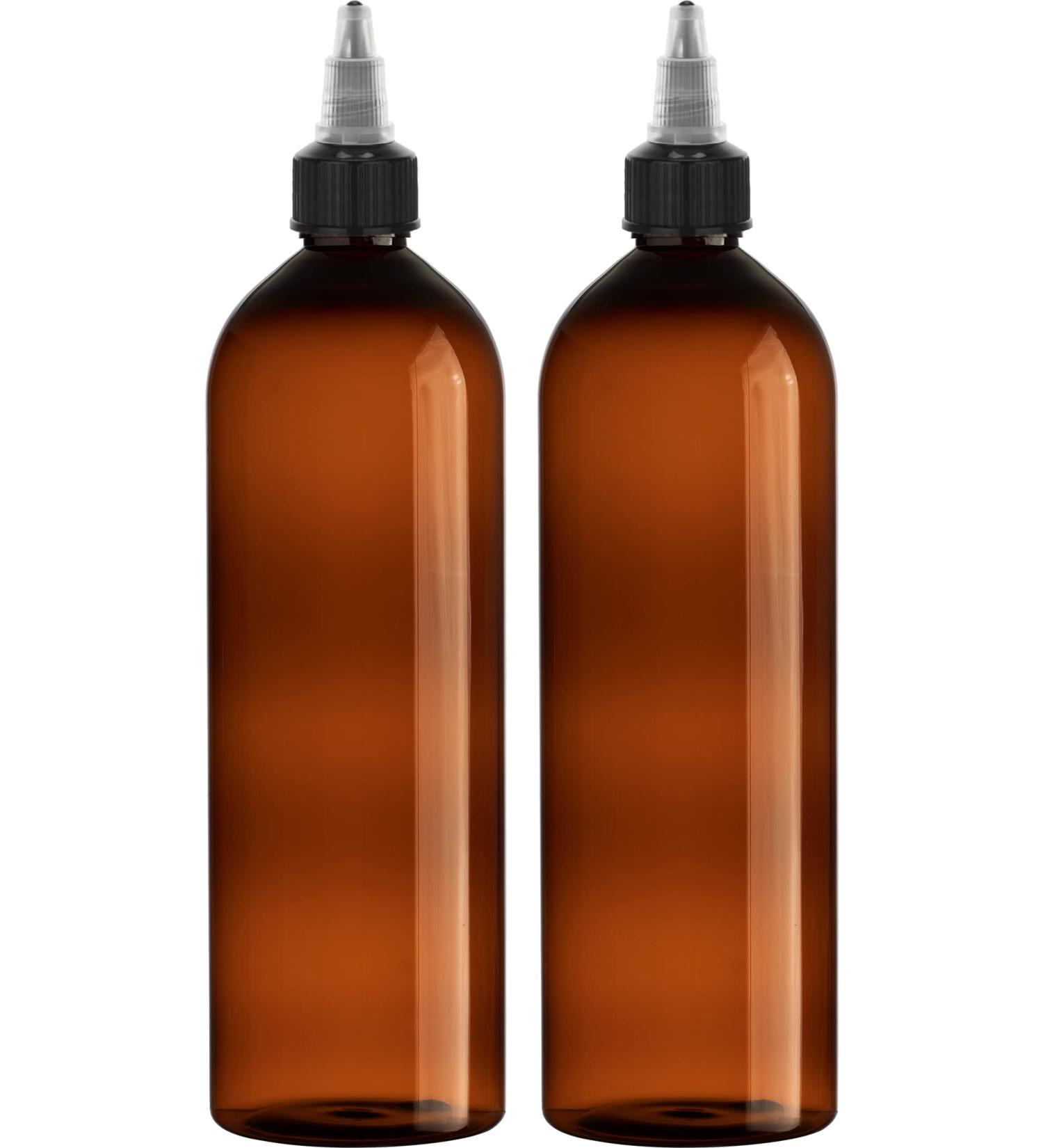 BRIGHTFROM 16oz Twist Top Applicator Bottles - 2 Pack | Amber Plastic, BPA-Free, Refillable | Squeeze Bottles with Nozzle for Multi Purpose Use - Buy Online on SooperMarket.com