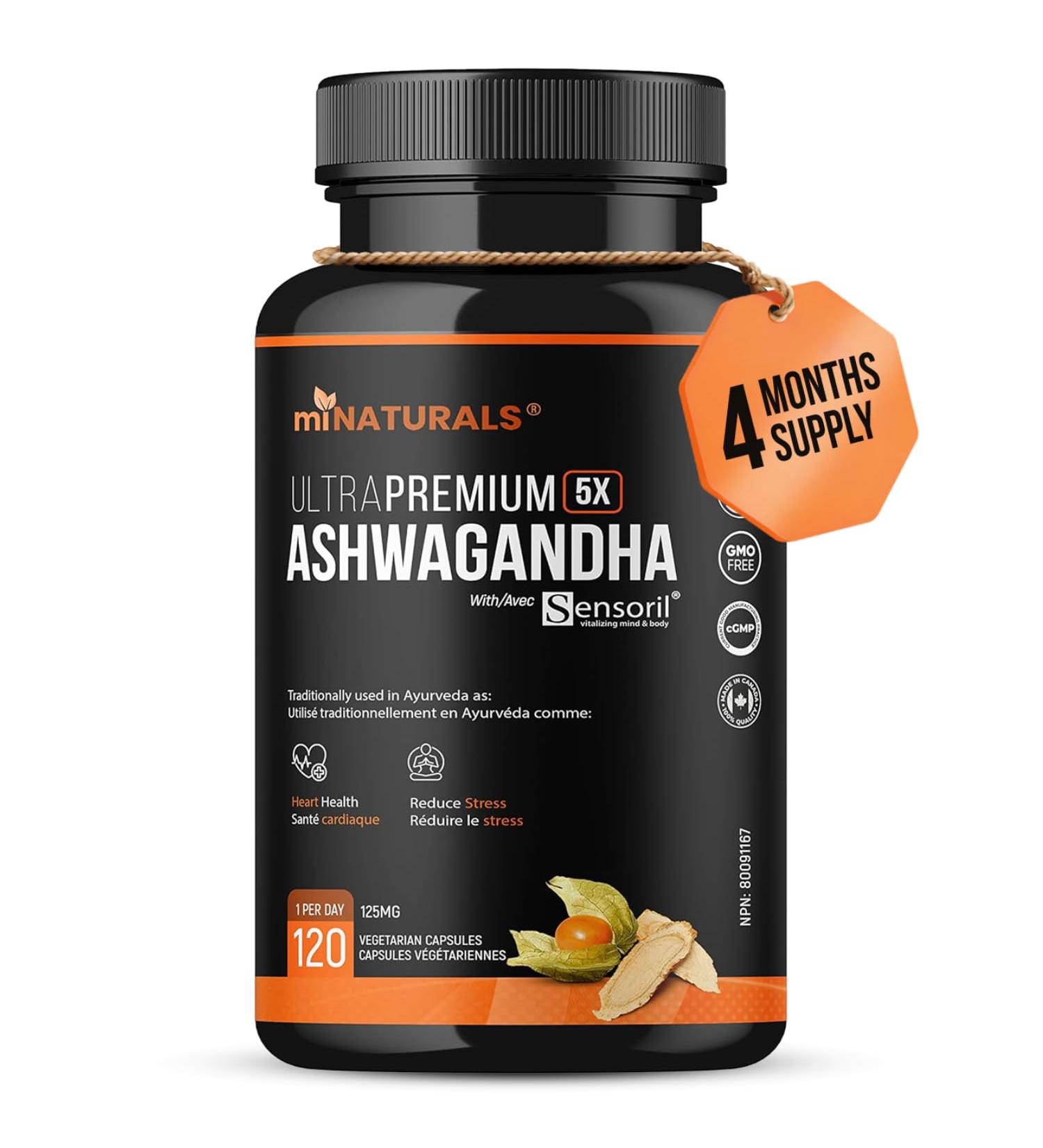 miNATURALS Ashwagandha Ultra Premium Supplement with Sensoril for Stress Relief & Heart Health- 120 Capsules - Buy Online on SooperMarket.com