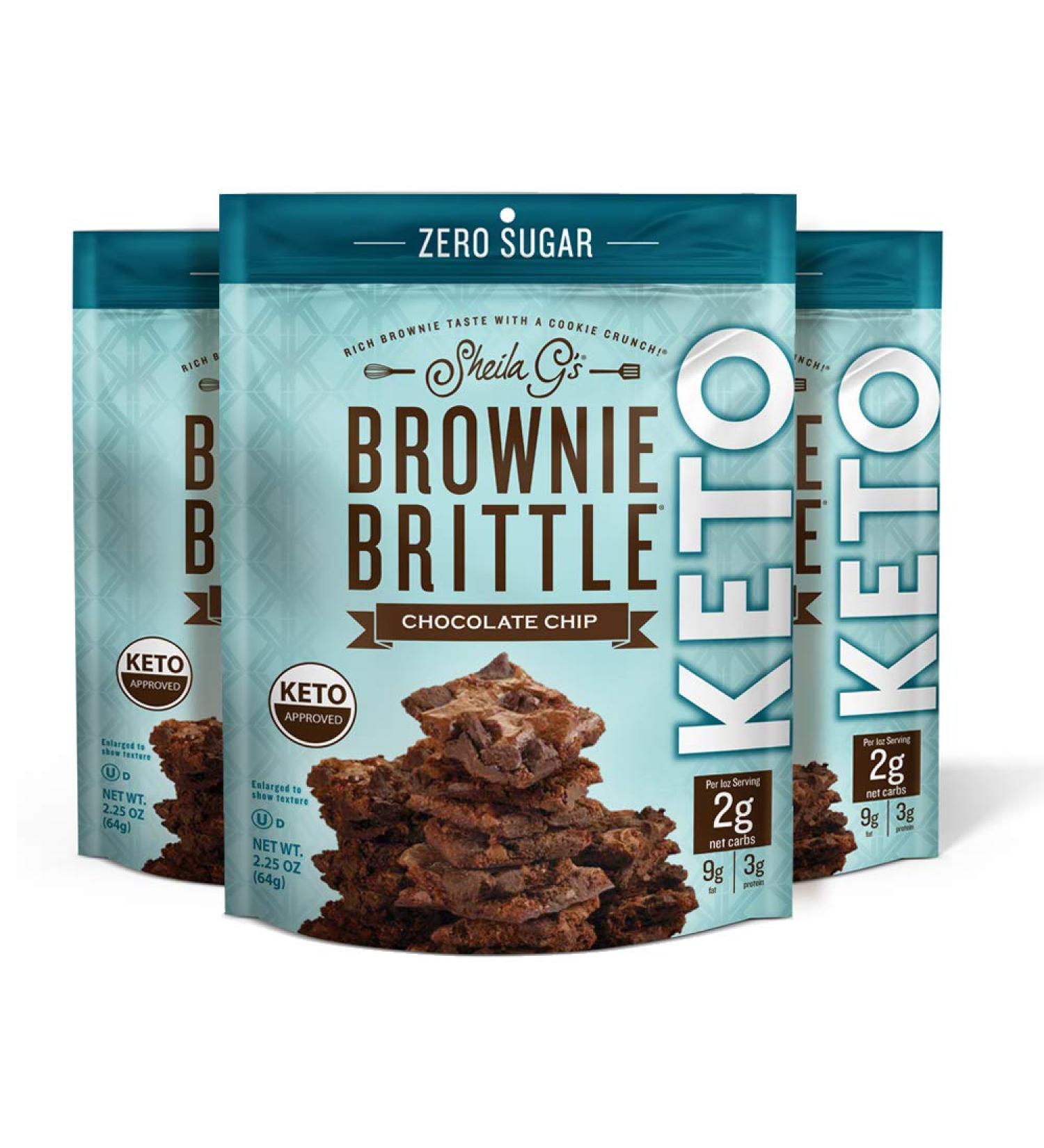 Keto Chocolate Chip Brownie Brittle - Low Carb Healthy Snack - 2.25oz (Pack of 3) - Buy Online on SooperMarket.com