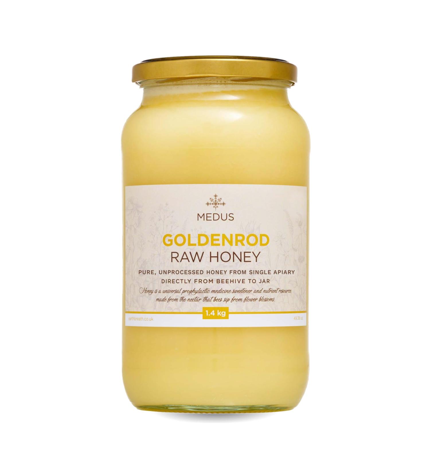 Earthbreath Goldenrod Raw Honey - 1.4kg - Pure Honey Unpasteurized Unfiltered Unprocessed - From Single Apiary - Natural Sweetener for Food Cooking Coffee Tea Drinks 1.40 kg (Pack of 1) - Buy Online on SooperMarket.com